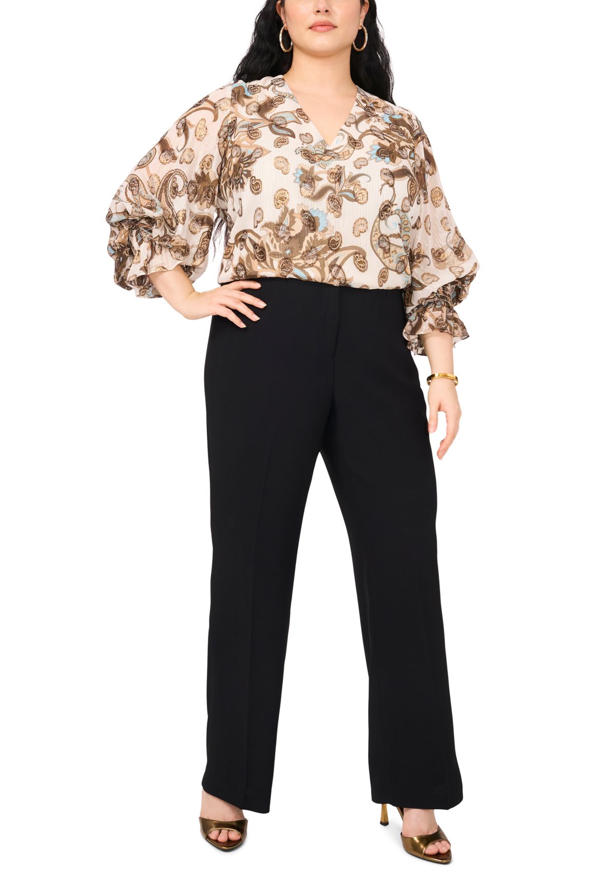 Plus Size Woven V-Neck Blouse