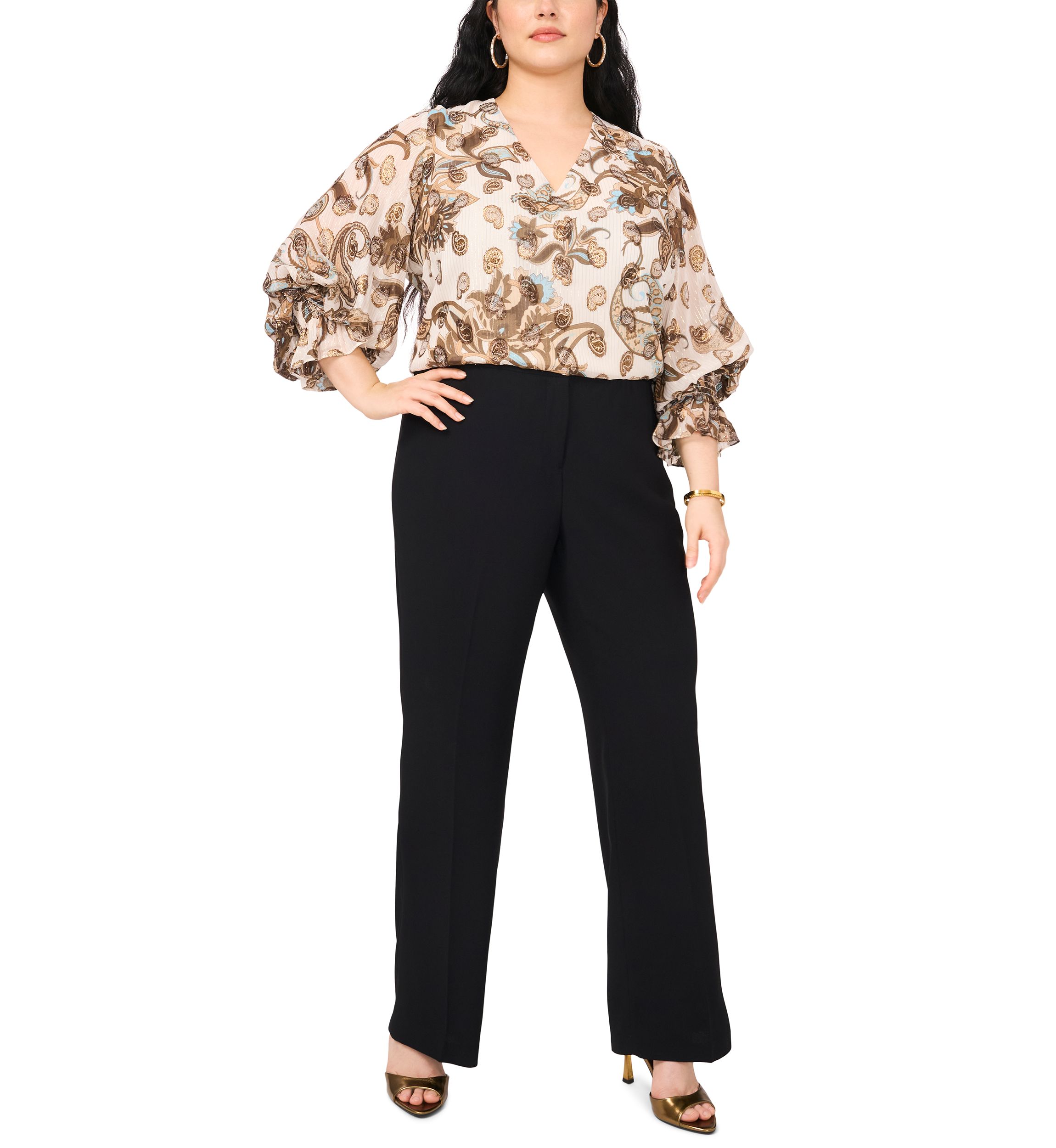 Plus Size Woven V-Neck Blouse