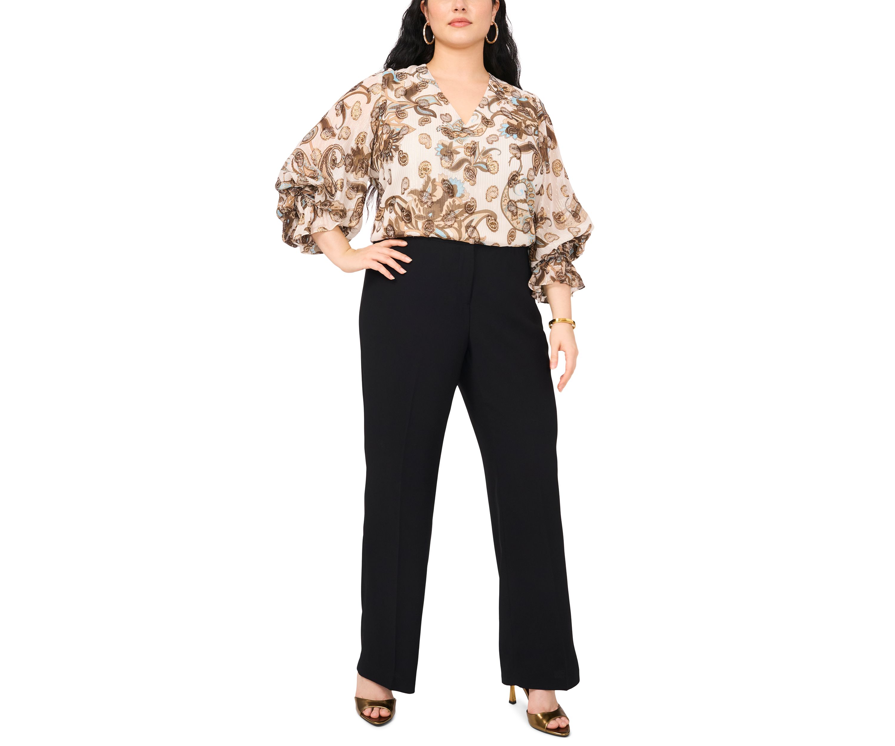 Plus Size Woven V-Neck Blouse