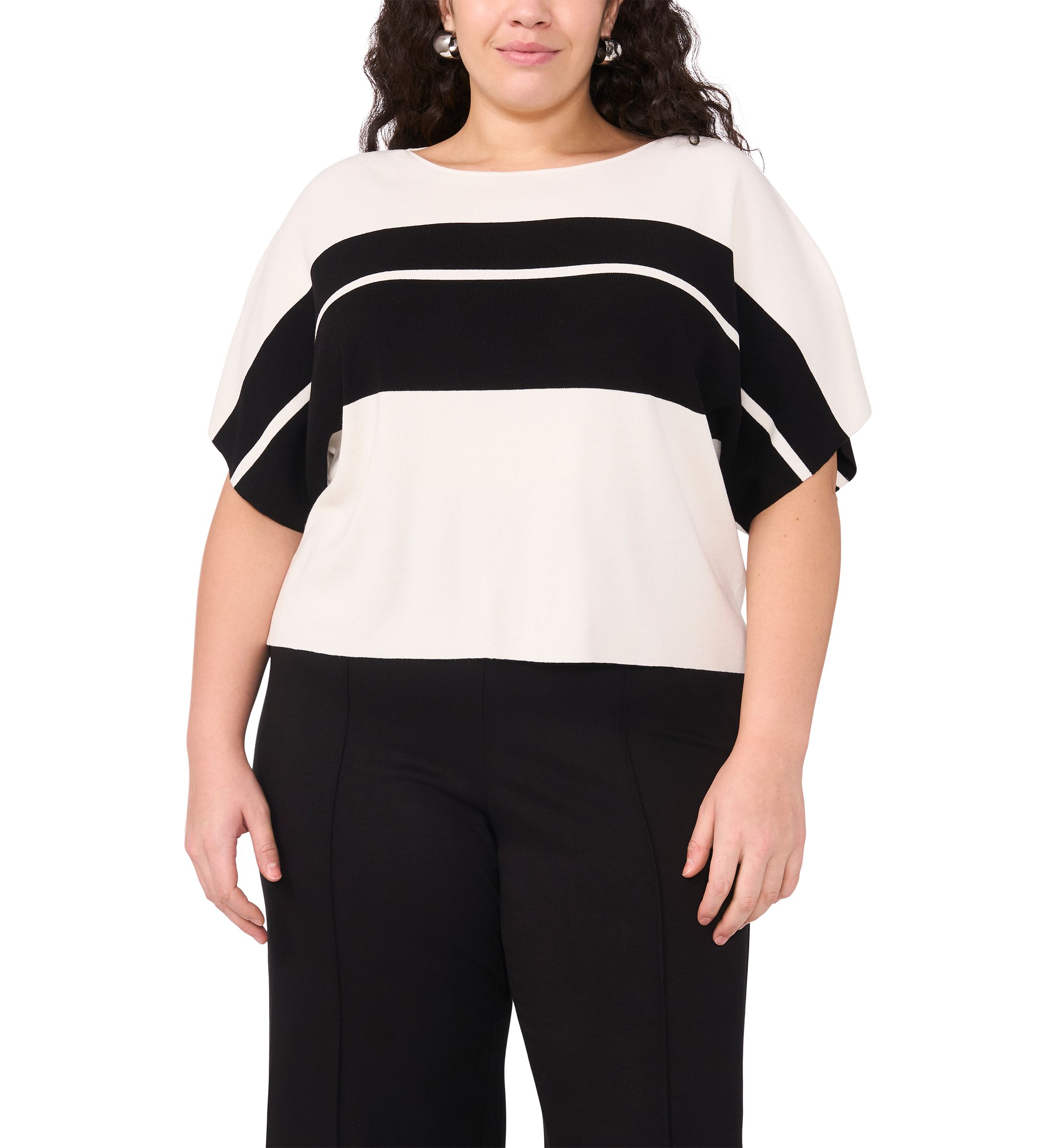 Plus Size Boat Neck Short Sleeve Sweater