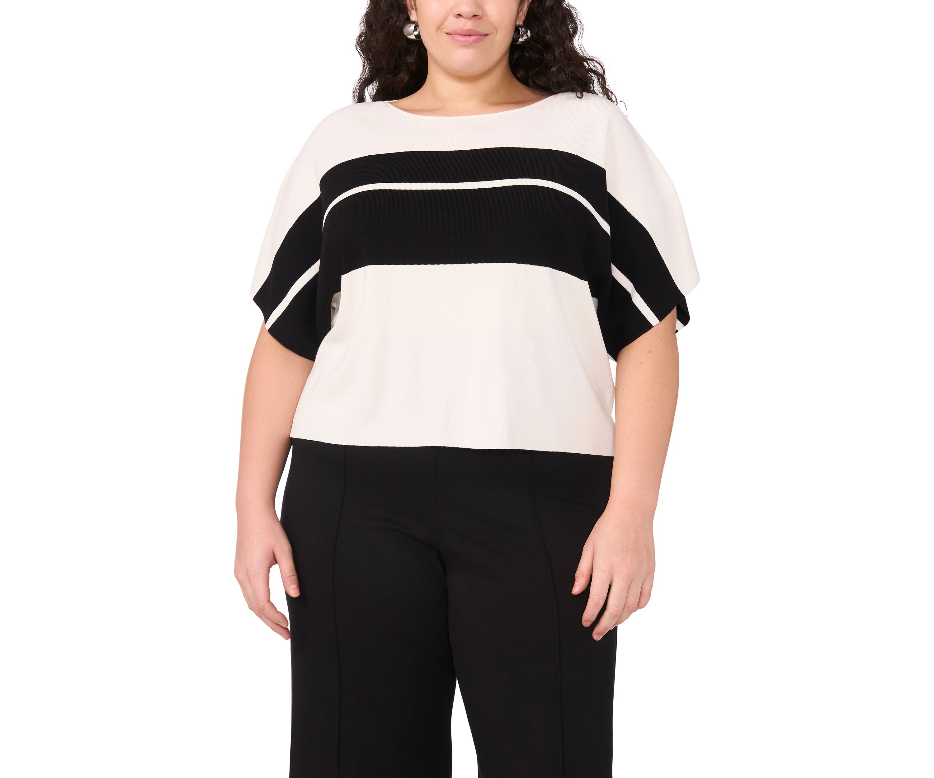 Plus Size Boat Neck Short Sleeve Sweater