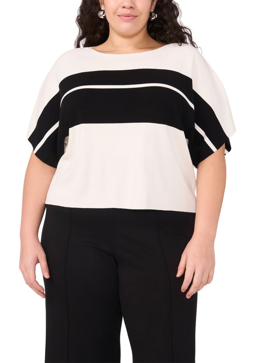 Plus Size Boat Neck Short Sleeve Sweater
