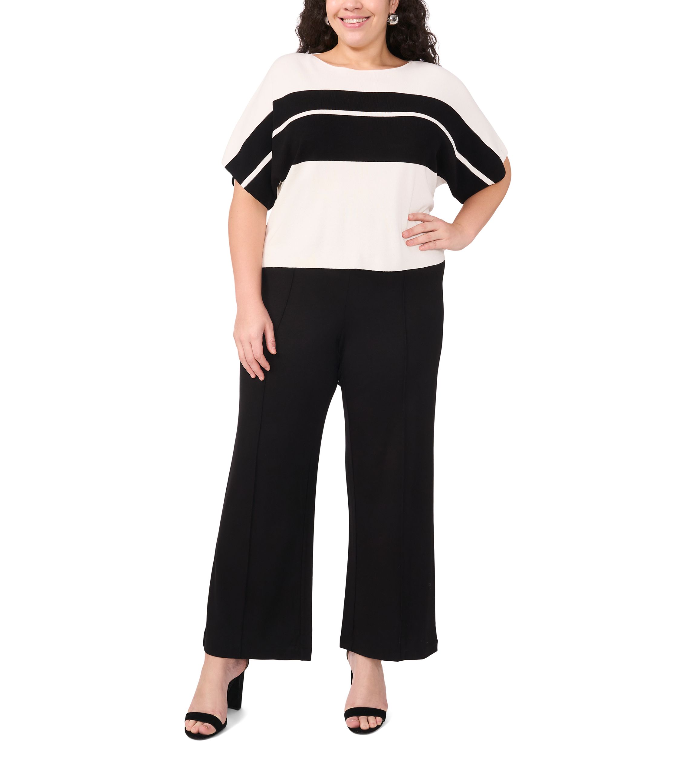 Plus Size Boat Neck Short Sleeve Sweater