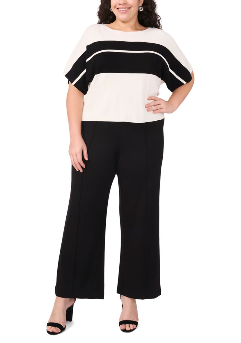Plus Size Boat Neck Short Sleeve Sweater