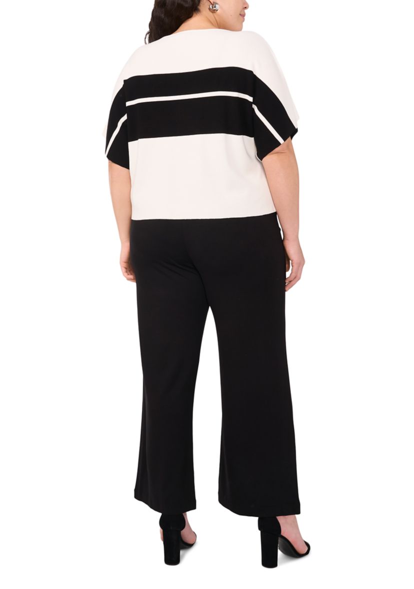 Plus Size Boat Neck Short Sleeve Sweater