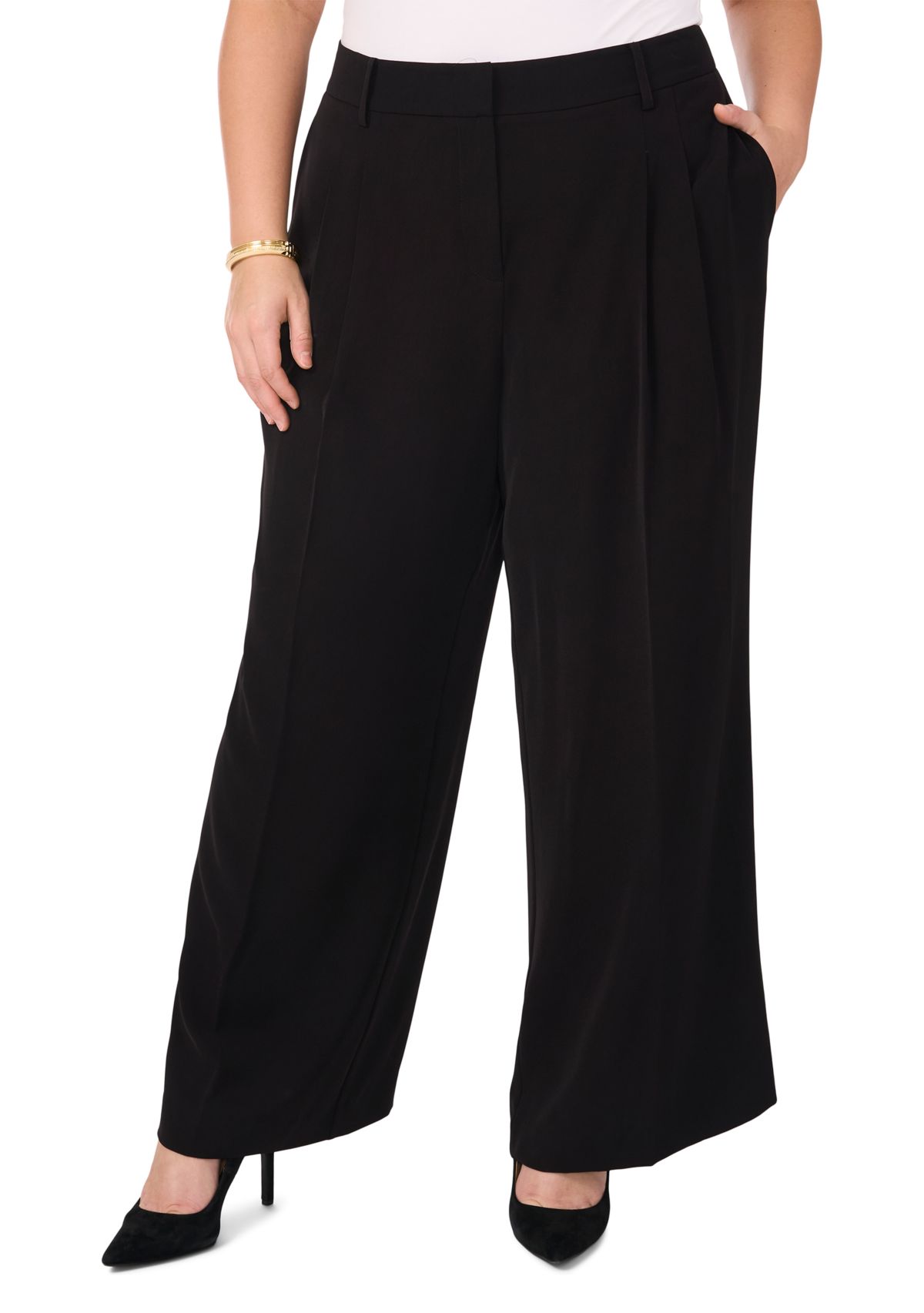 Plus Size Clean Trouser Pants with Inseam Slit