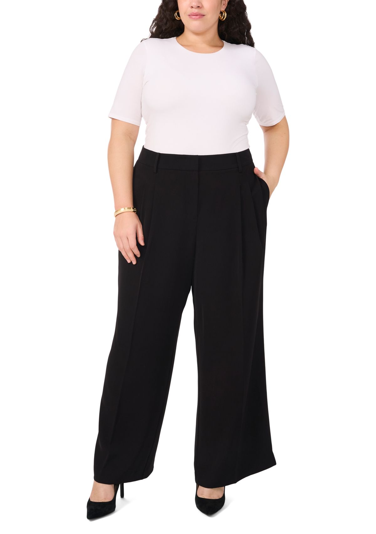 Plus Size Clean Trouser Pants with Inseam Slit