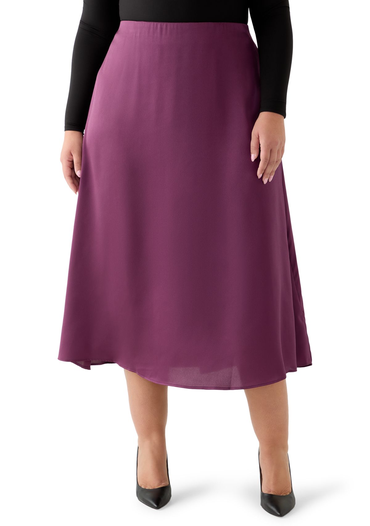 Plus Size Pull On Midi Skirt in Sweet Plum