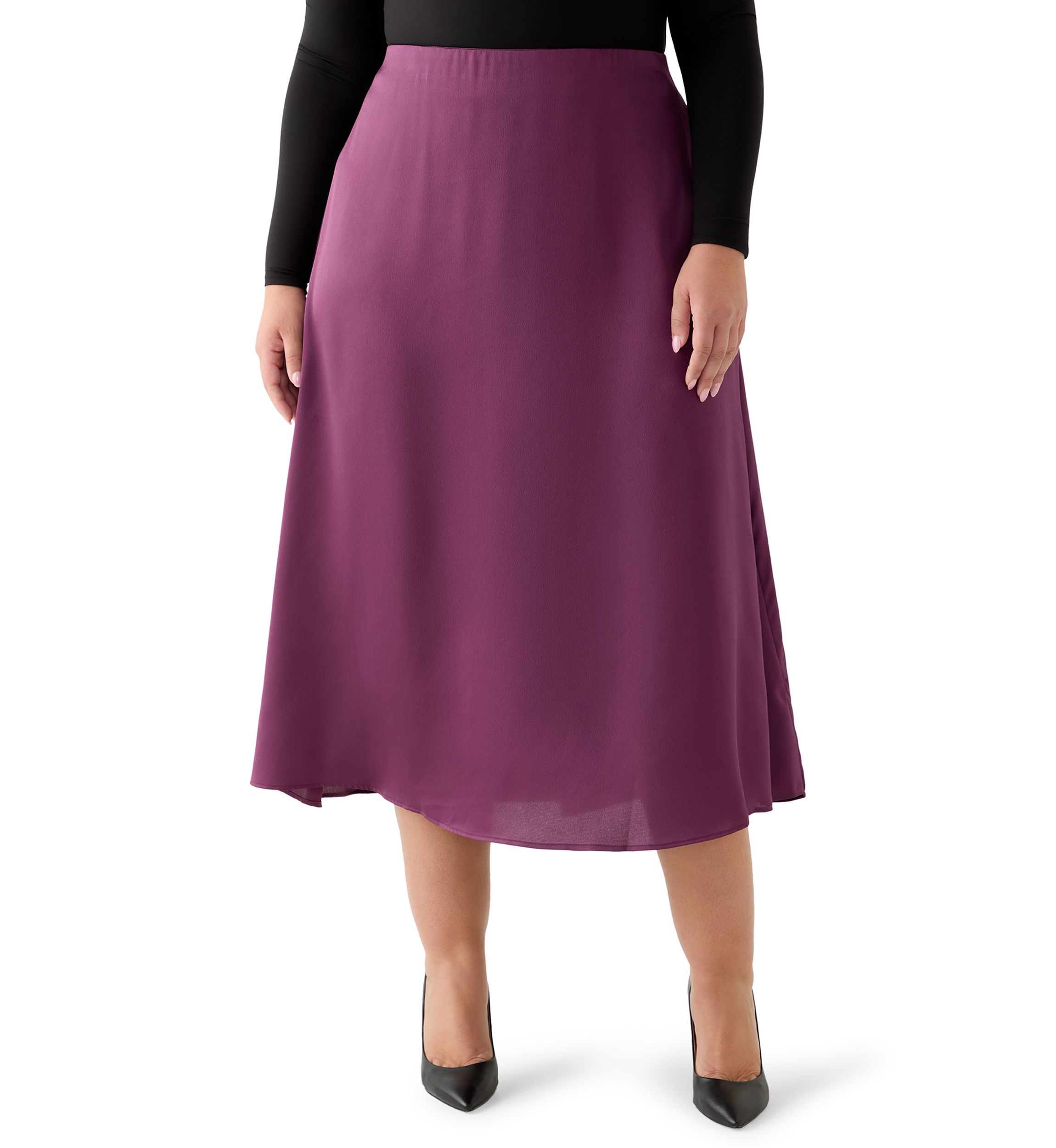 Plus Size Pull On Midi Skirt in Sweet Plum