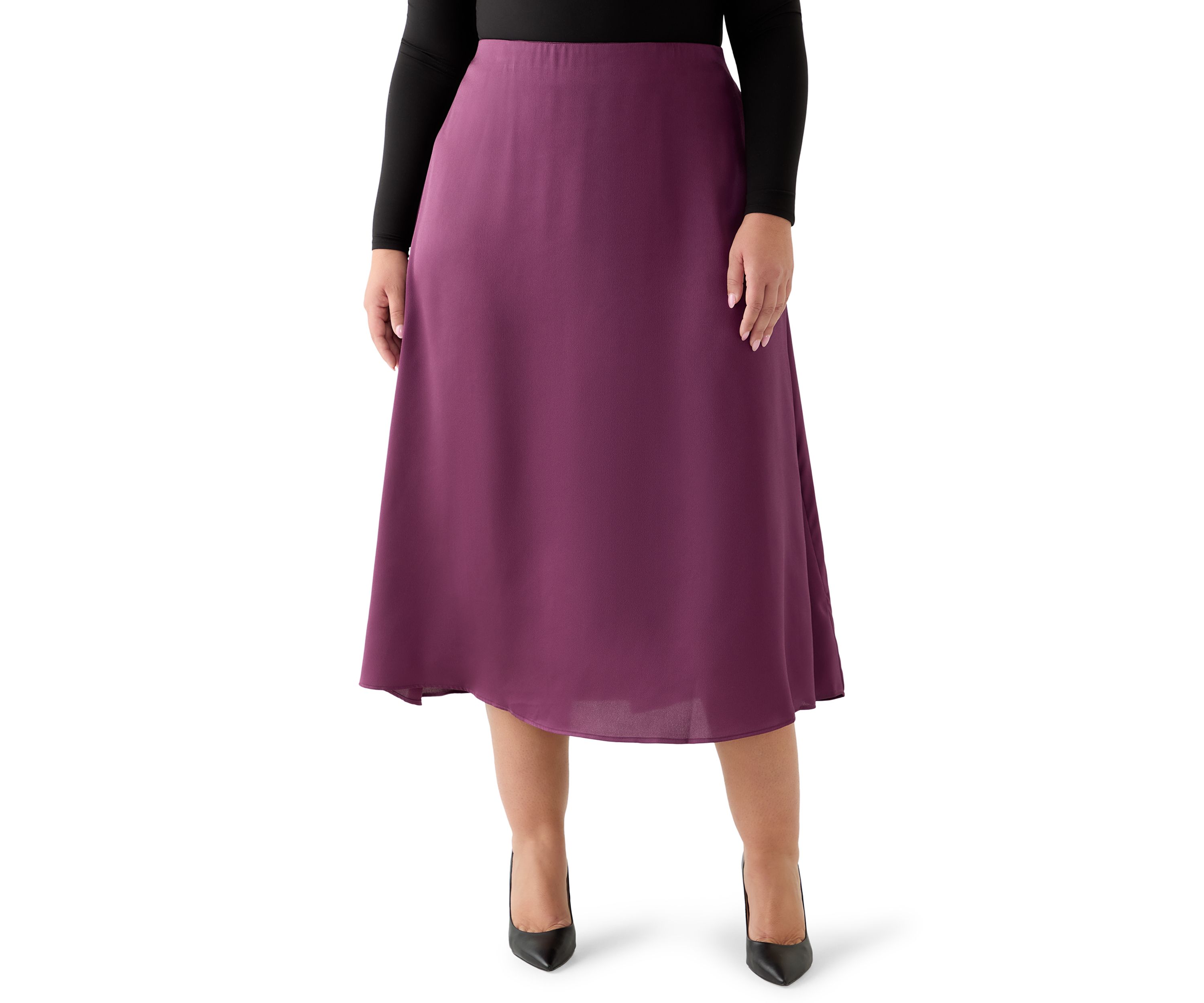 Plus Size Pull On Midi Skirt in Sweet Plum