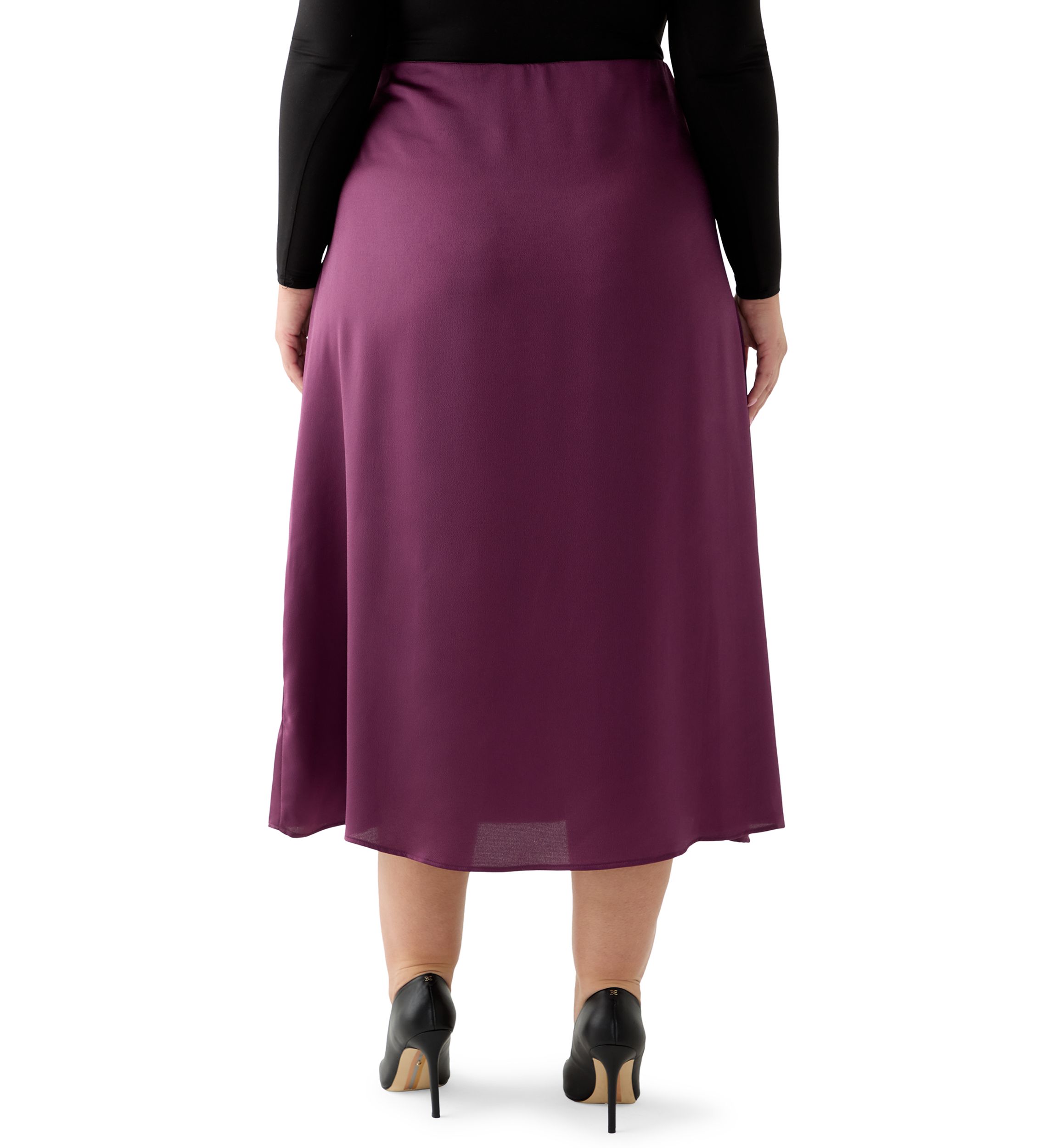 Plus Size Pull On Midi Skirt in Sweet Plum