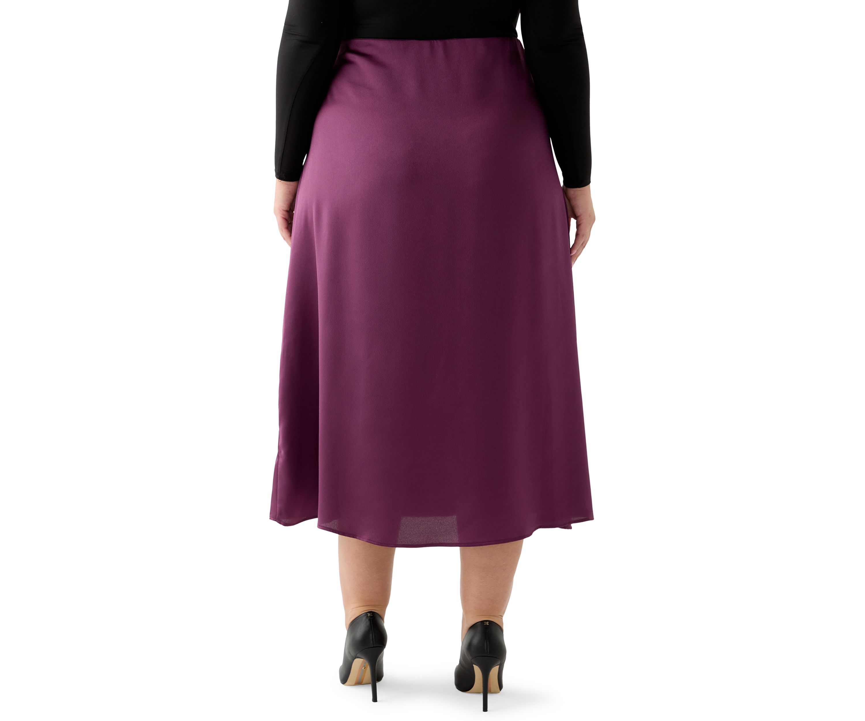 Plus Size Pull On Midi Skirt in Sweet Plum