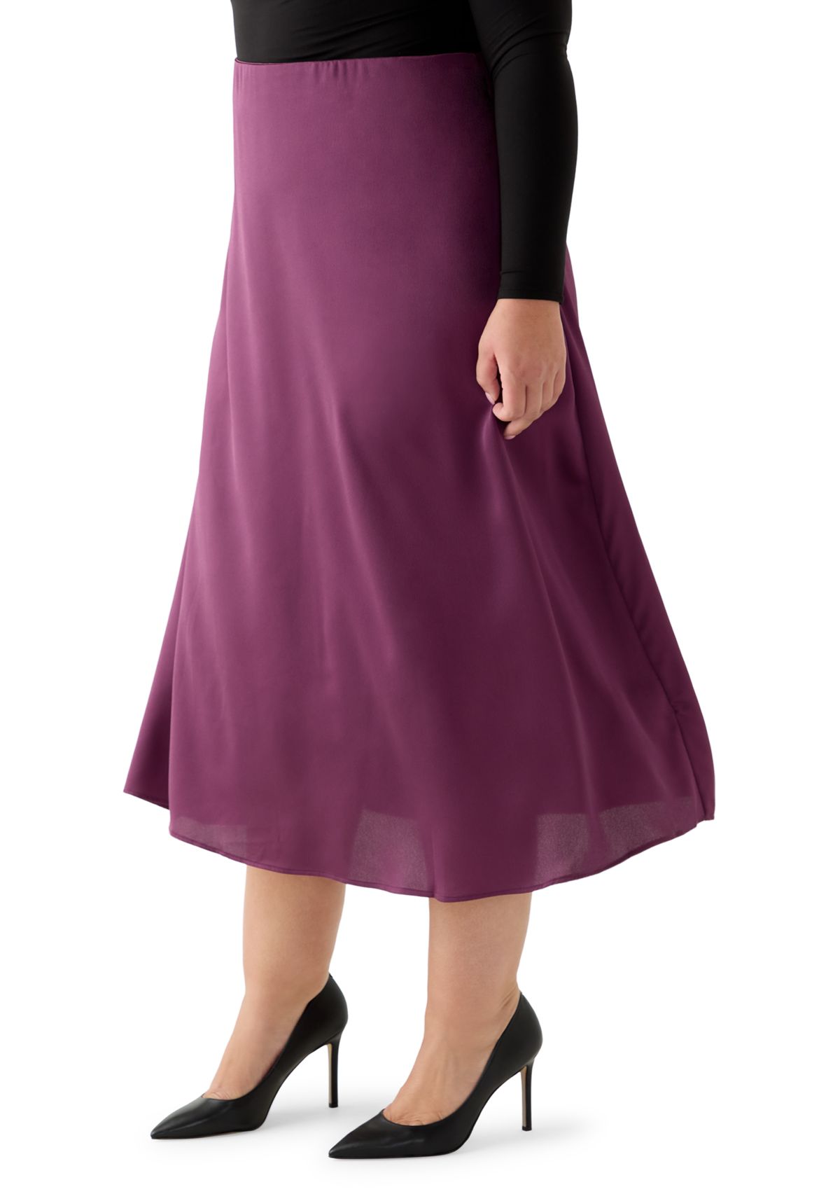 Plus Size Pull On Midi Skirt in Sweet Plum