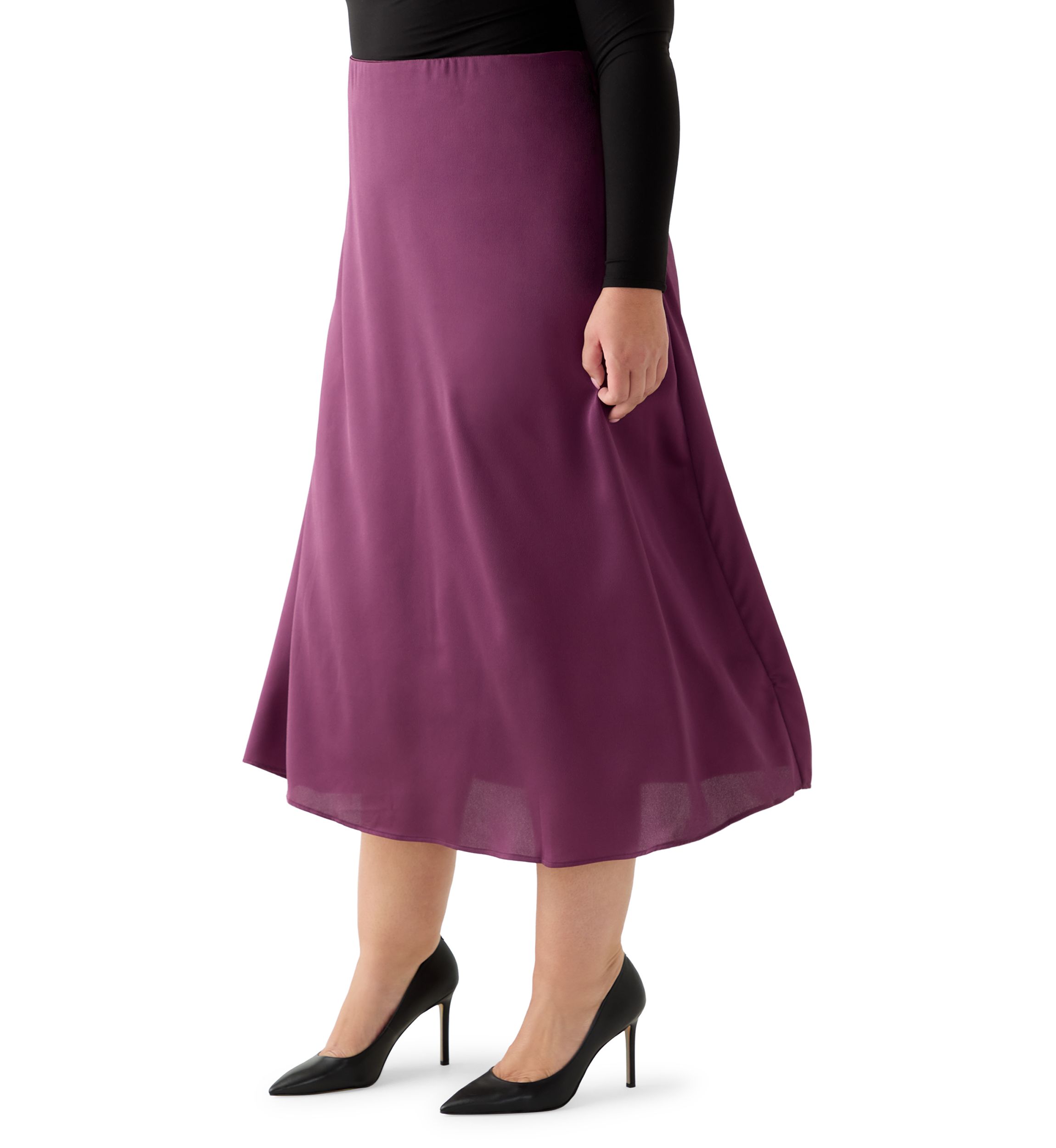 Plus Size Pull On Midi Skirt in Sweet Plum
