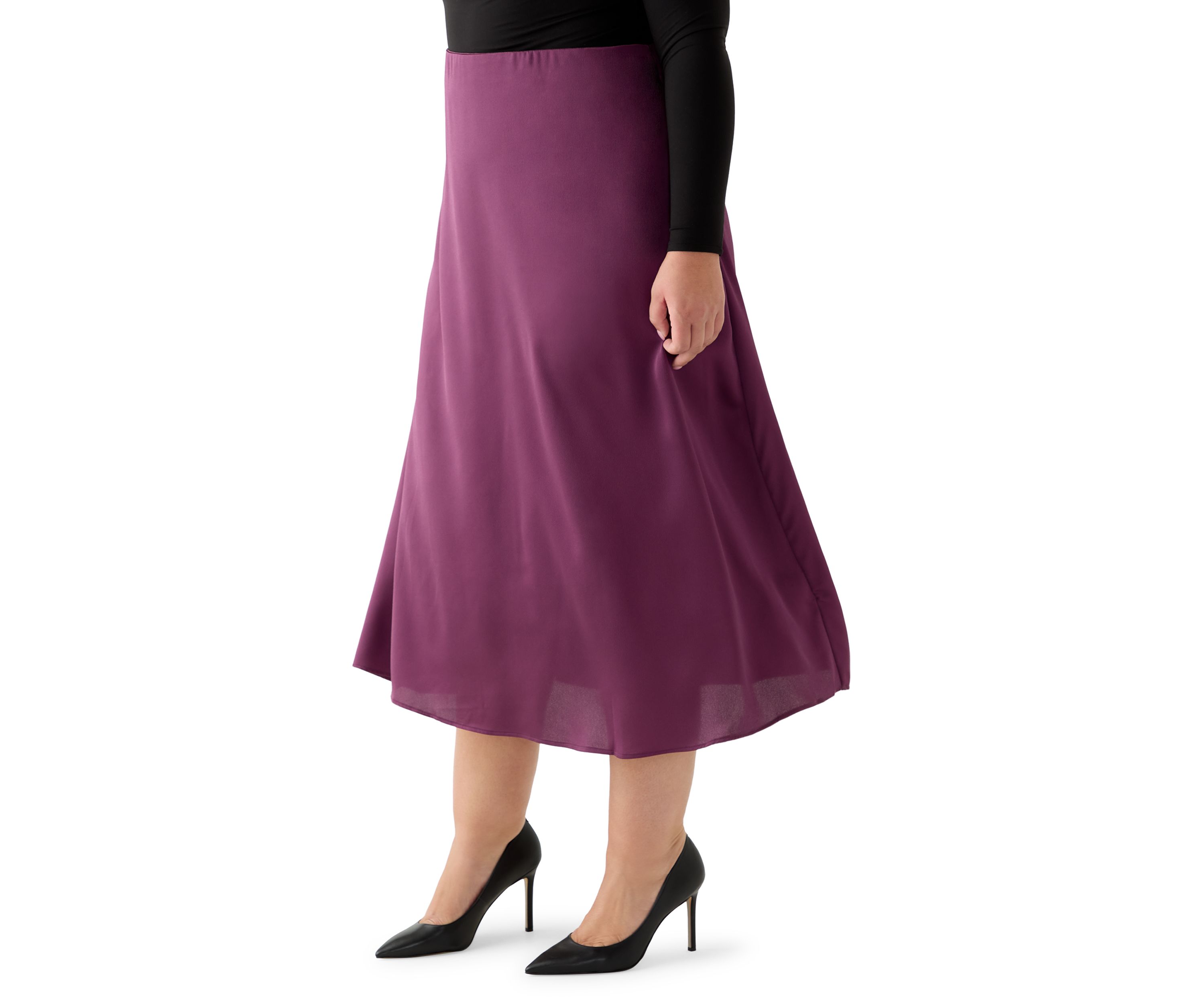 Plus Size Pull On Midi Skirt in Sweet Plum