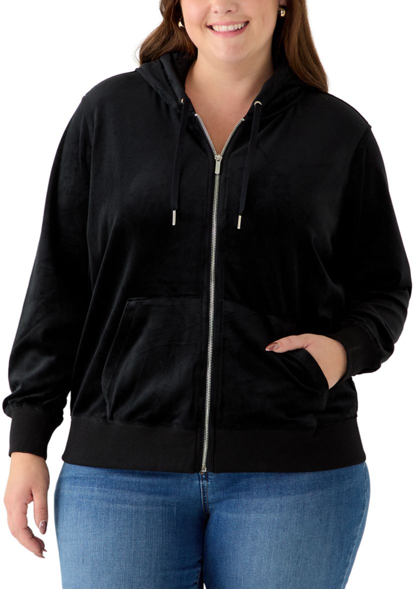 Vince Camuto Plus Size Velour Zip Front Hoodie | Belk