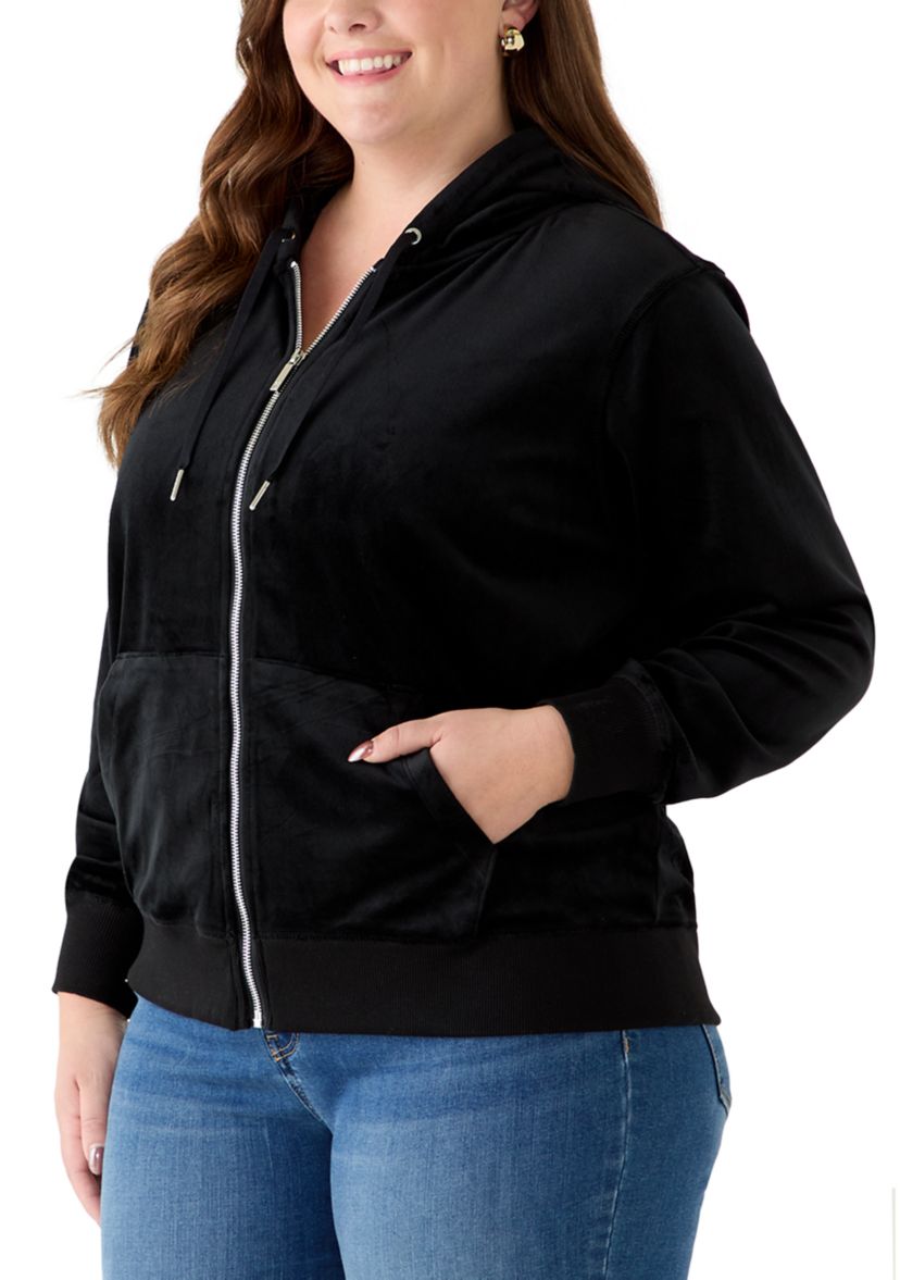 Vince Camuto Plus Size Velour Zip Front Hoodie | Belk