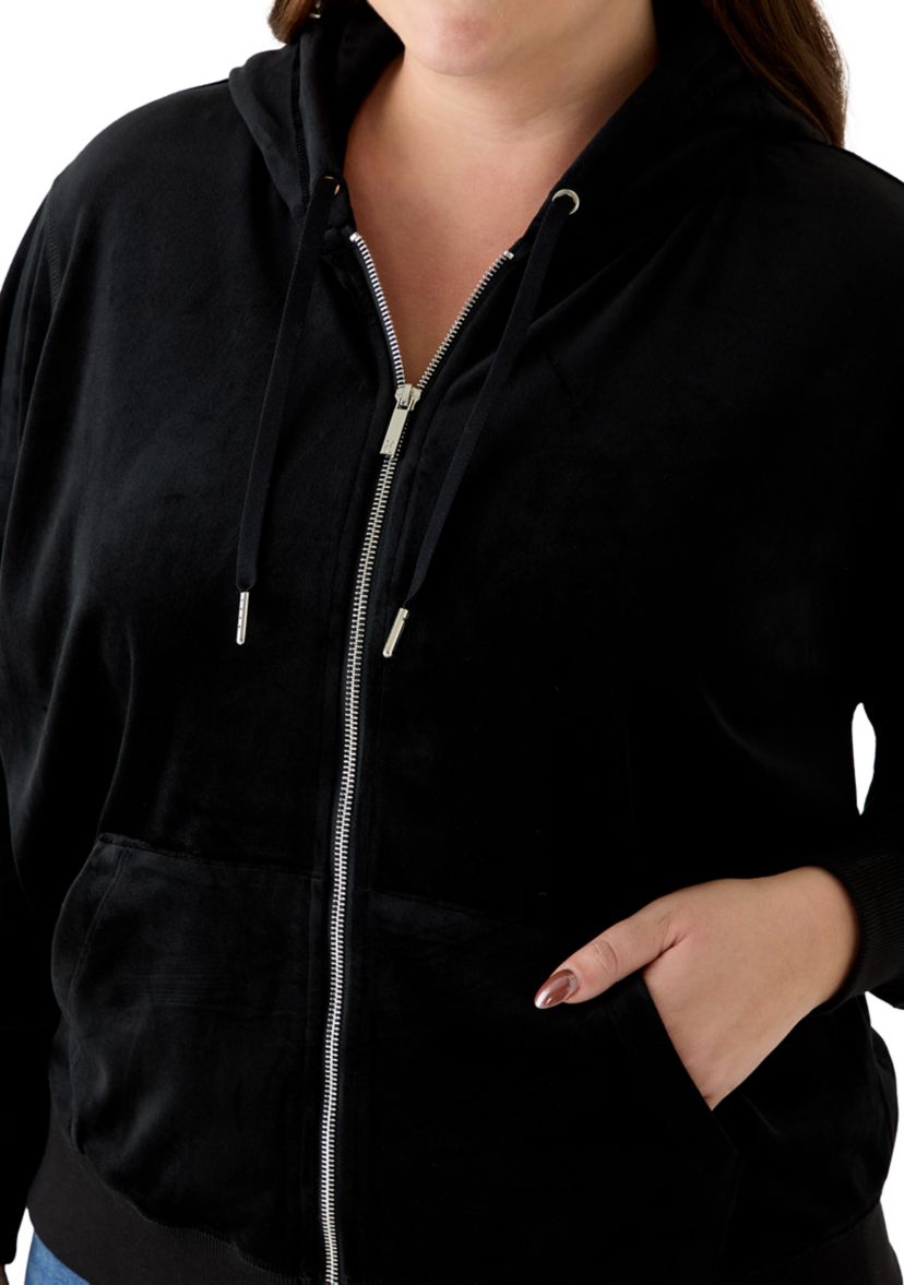 Vince Camuto Plus Size Velour Zip Front Hoodie | Belk