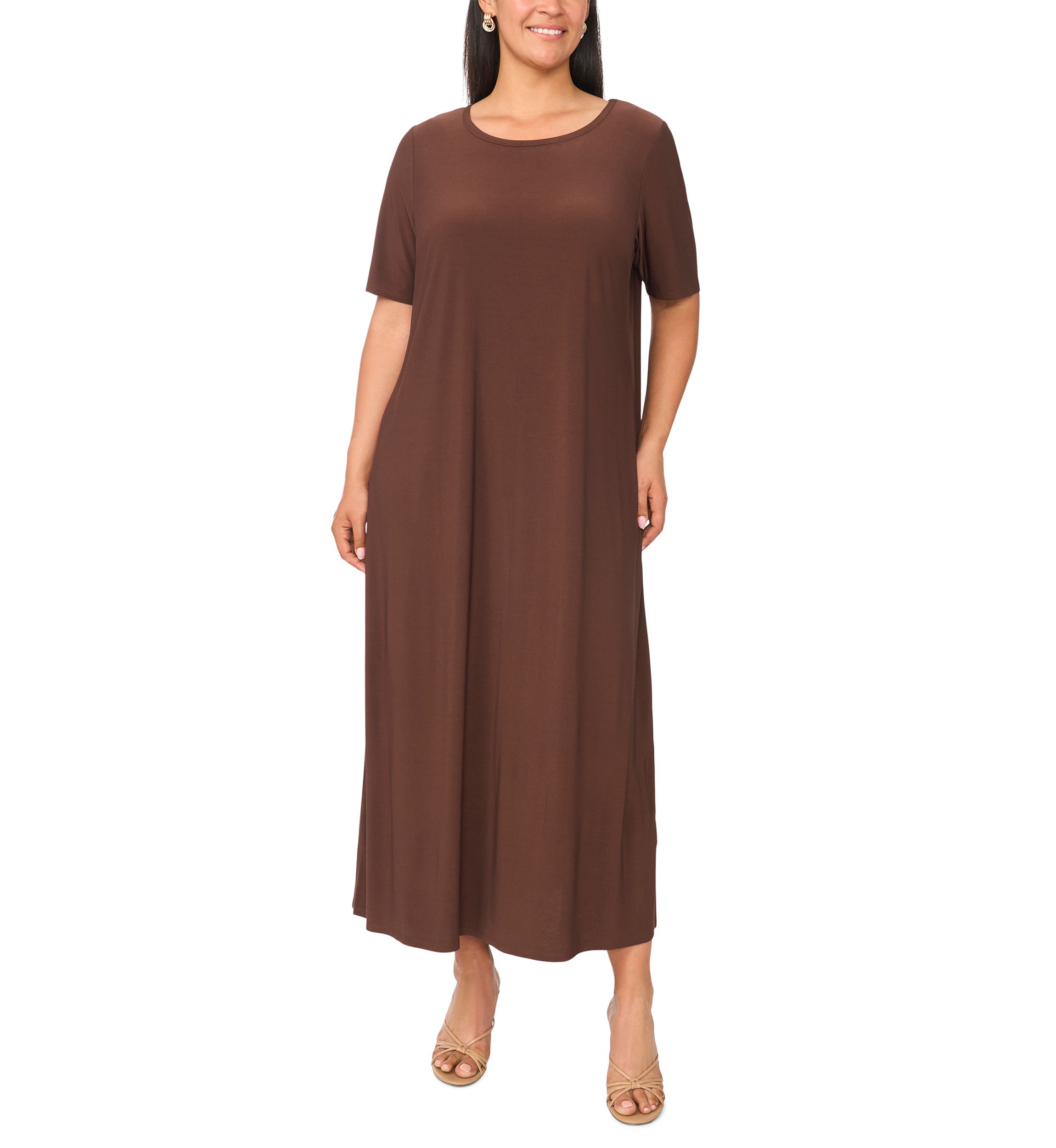 vince camuto plus size formal dresses Short Sleeve Crew Neck Maxi Dress _okendo:syndication_key:CL135001002