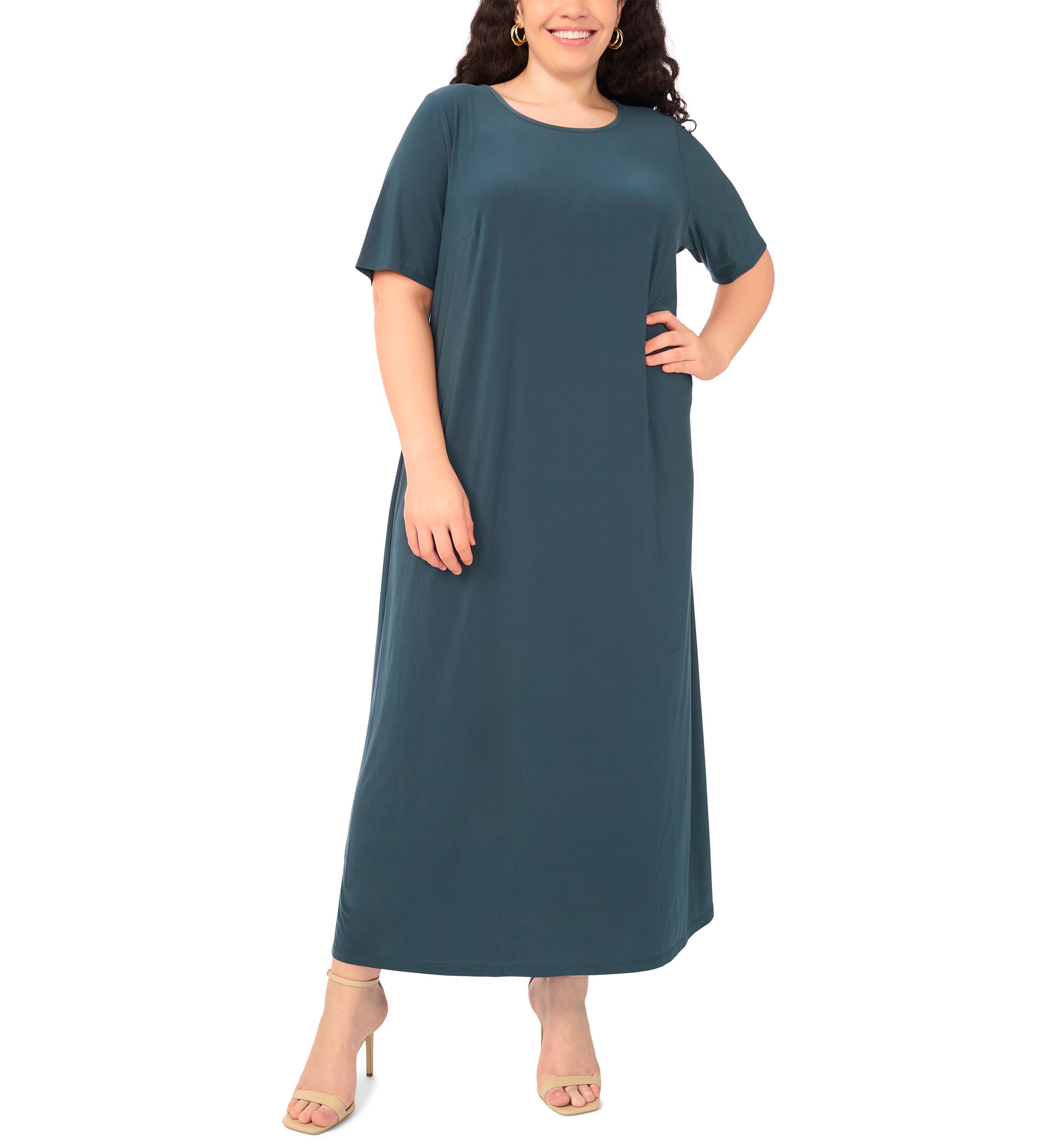 Plus Size Short Sleeve Crew Neck Maxi Dress