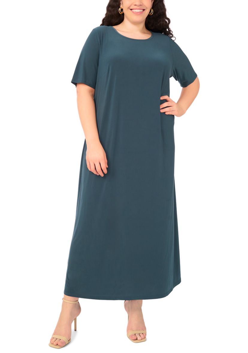 Plus Size Short Sleeve Crew Neck Maxi Dress