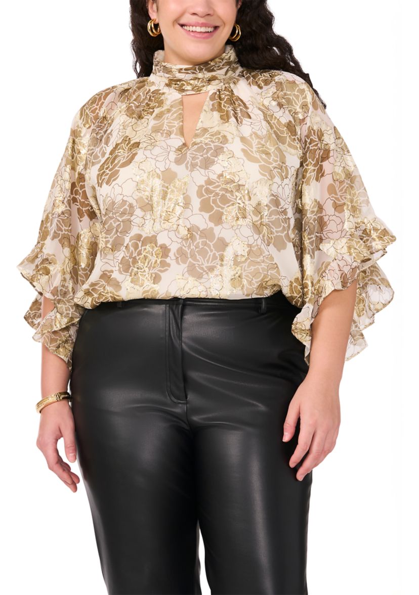 Plus Size Keyhole 3/4 Sleeve Blouse