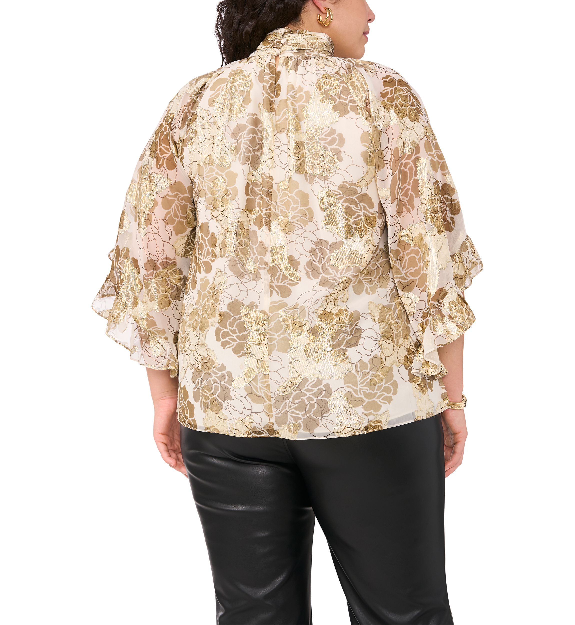 Plus Size Keyhole 3/4 Sleeve Blouse