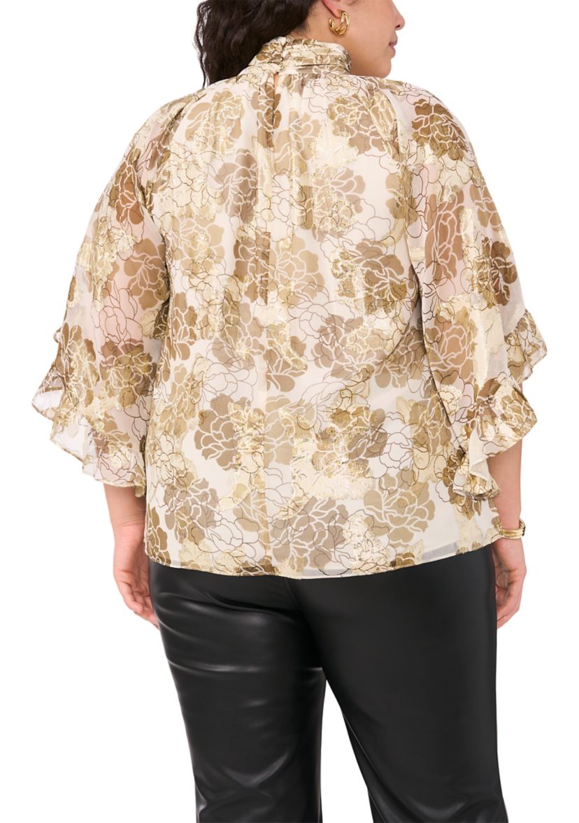 Plus Size Keyhole 3/4 Sleeve Blouse