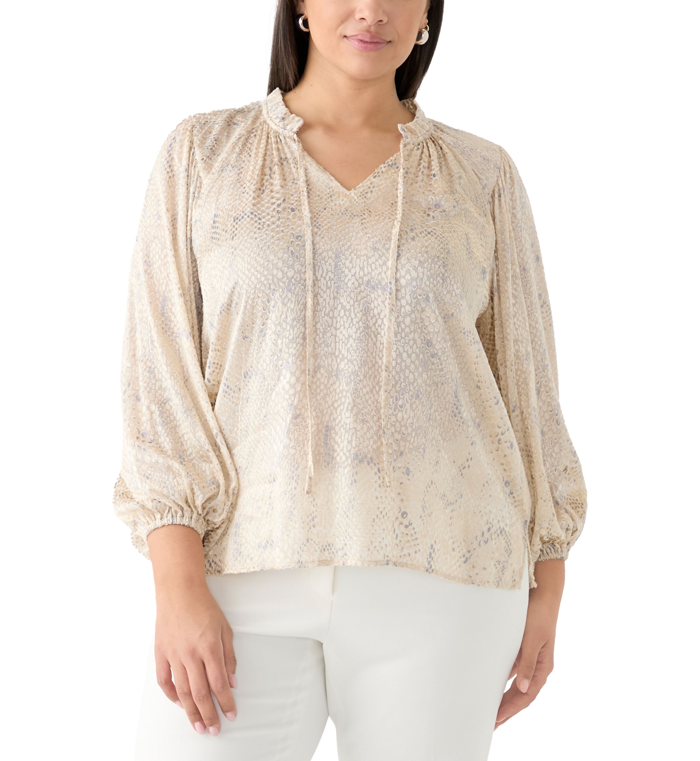 Plus Size Long Sleeve Peasant Woven Top