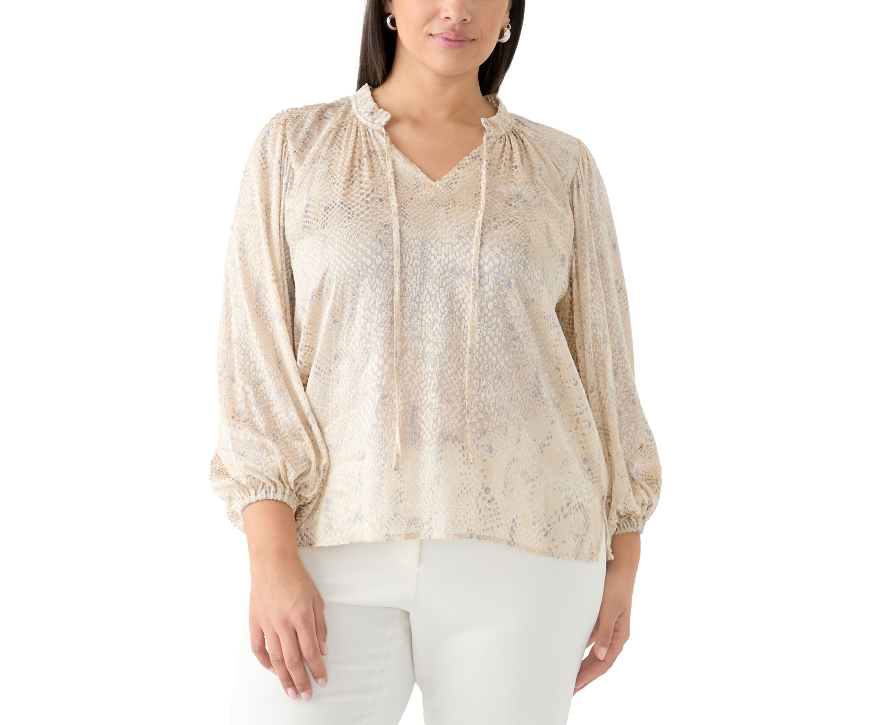 Plus Size Long Sleeve Peasant Woven Top