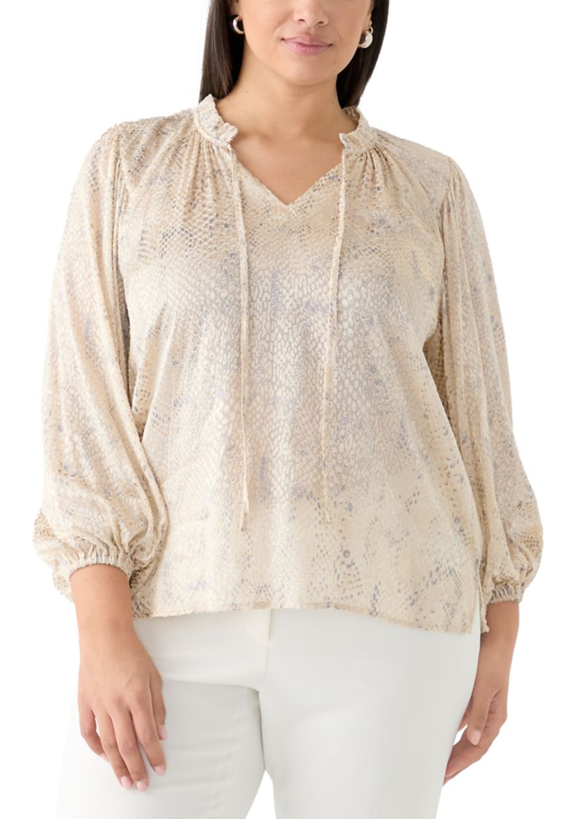 Plus Size Long Sleeve Peasant Woven Top