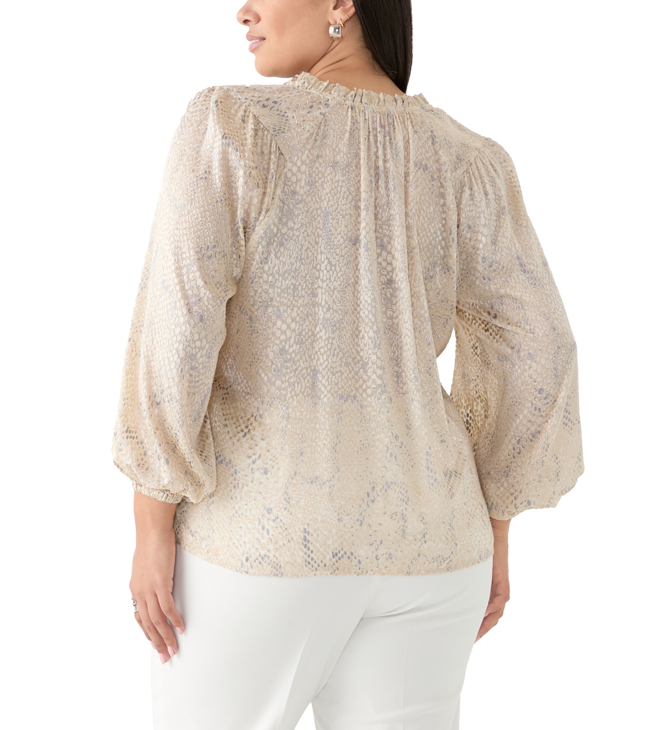 Plus Size Long Sleeve Peasant Woven Top