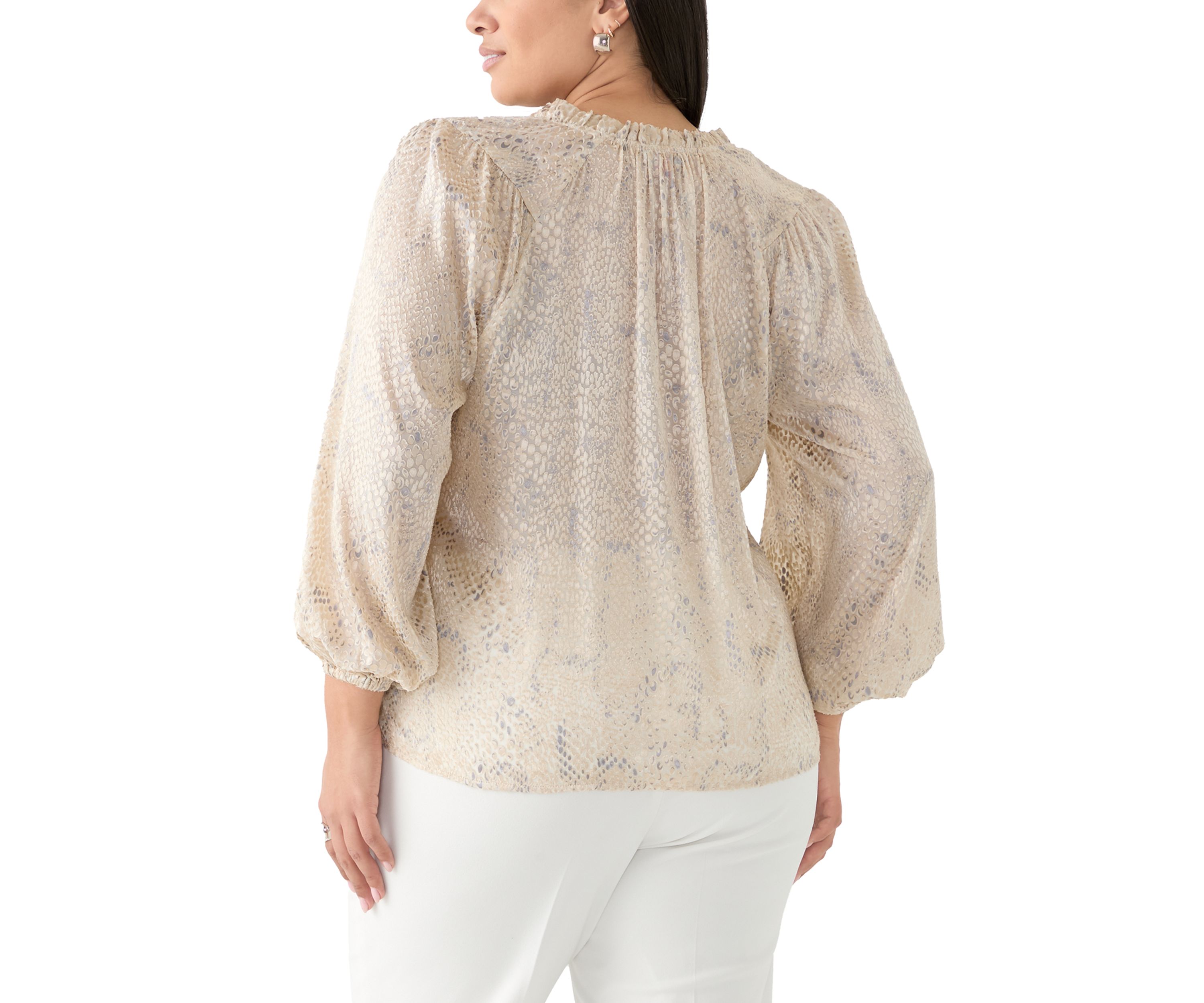 Plus Size Long Sleeve Peasant Woven Top