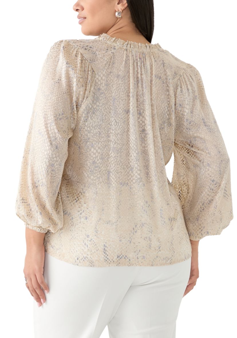 Plus Size Long Sleeve Peasant Woven Top