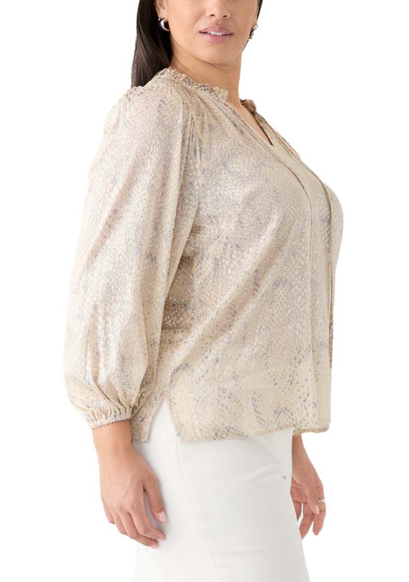 Plus Size Long Sleeve Peasant Woven Top