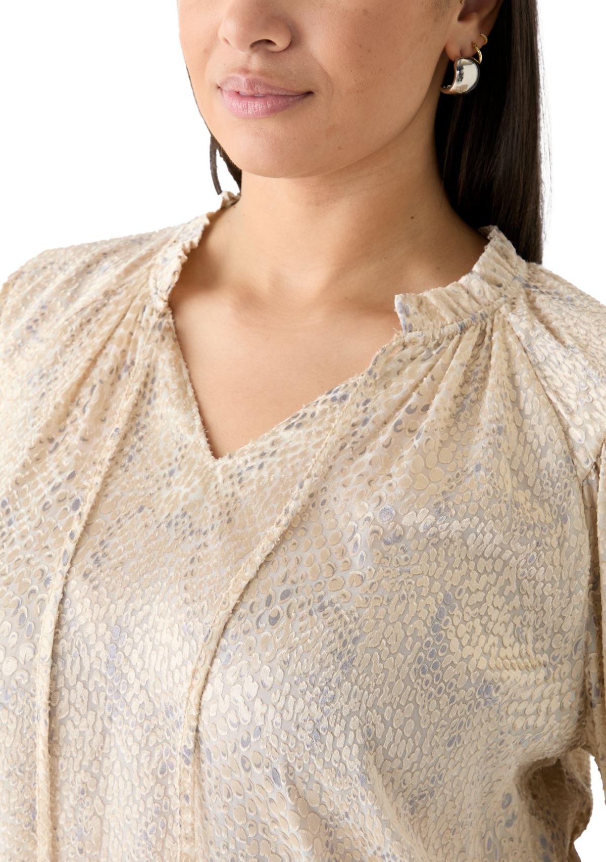 Plus Size Long Sleeve Peasant Woven Top