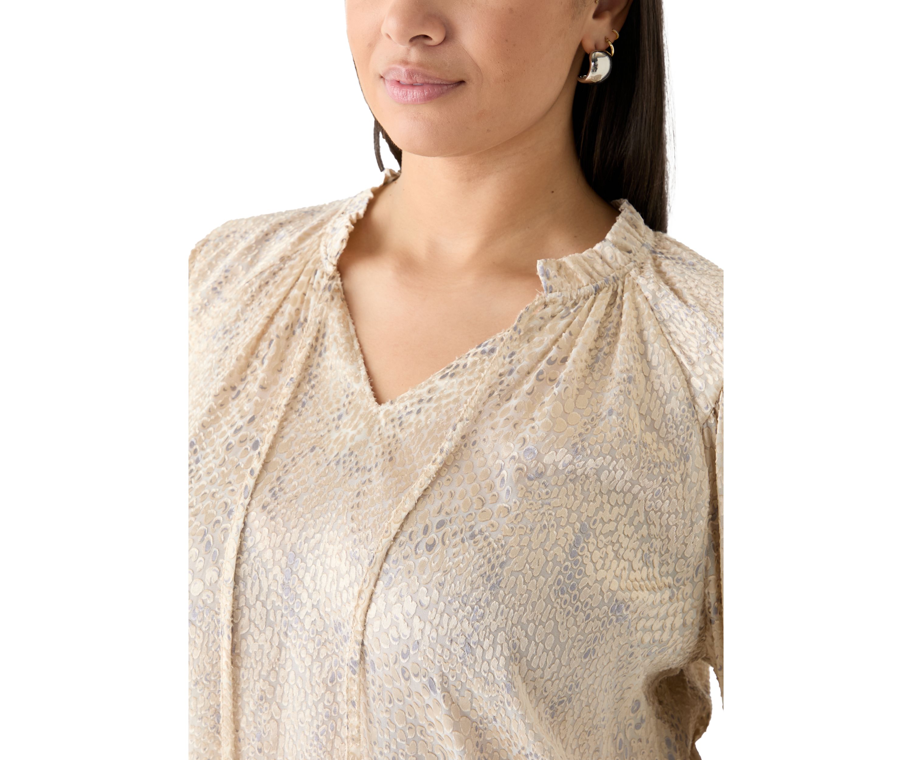 Plus Size Long Sleeve Peasant Woven Top