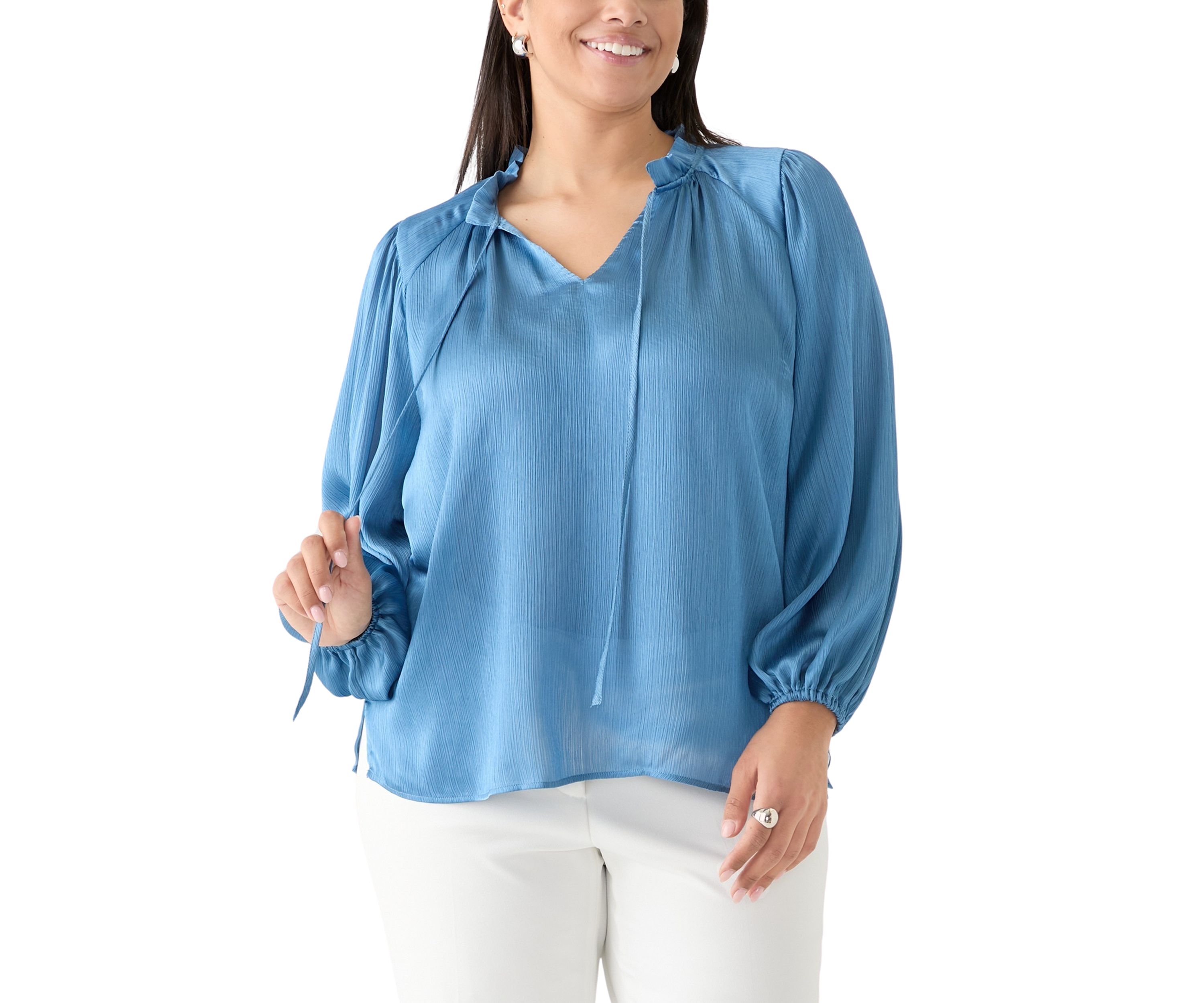 Plus Size Long Sleeve Peasant Woven Top