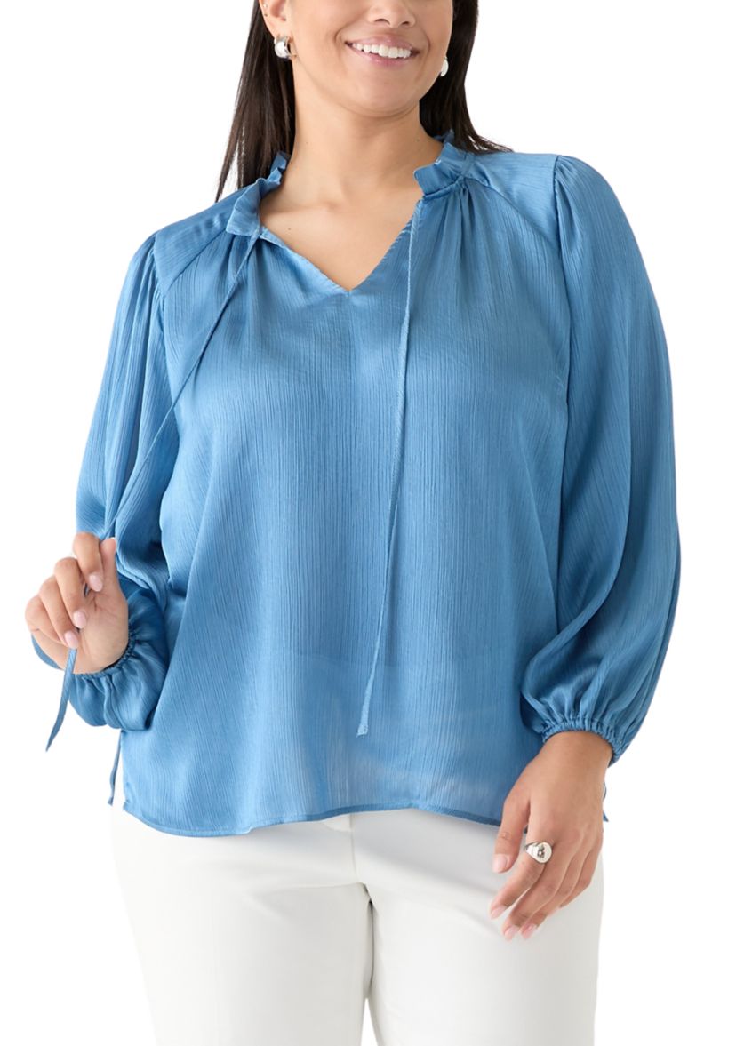 Plus Size Long Sleeve Peasant Woven Top