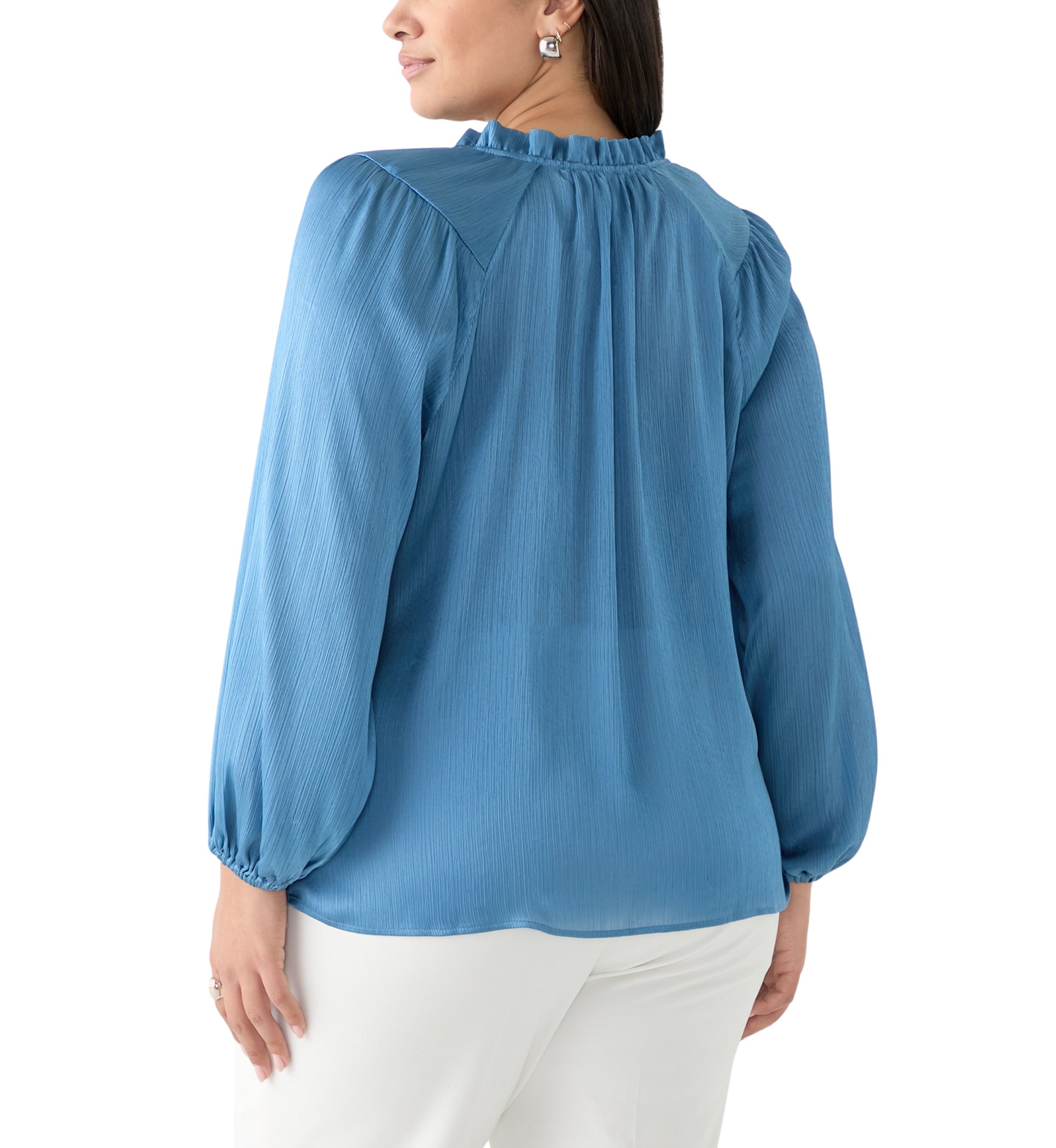 Plus Size Long Sleeve Peasant Woven Top