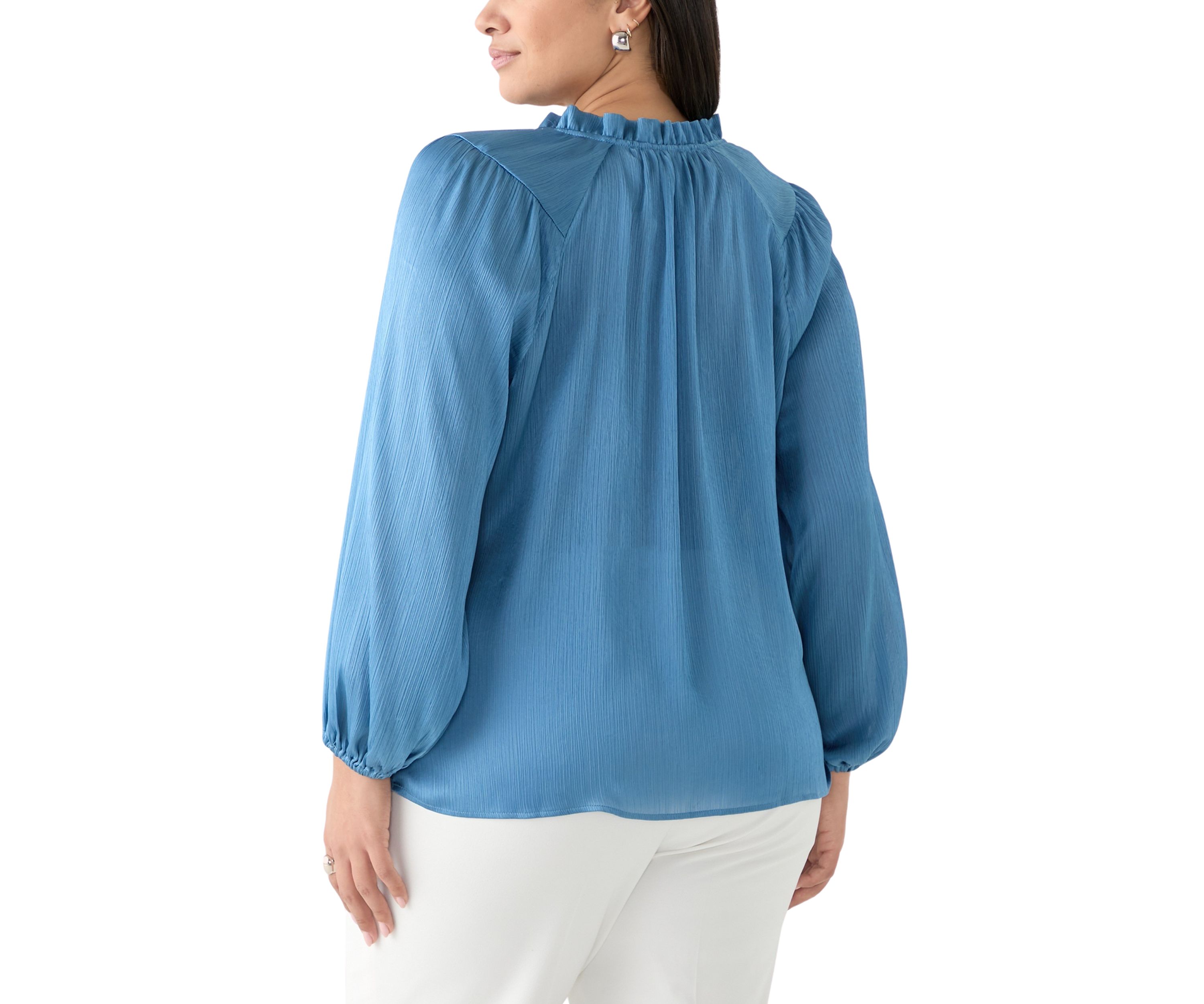 Plus Size Long Sleeve Peasant Woven Top