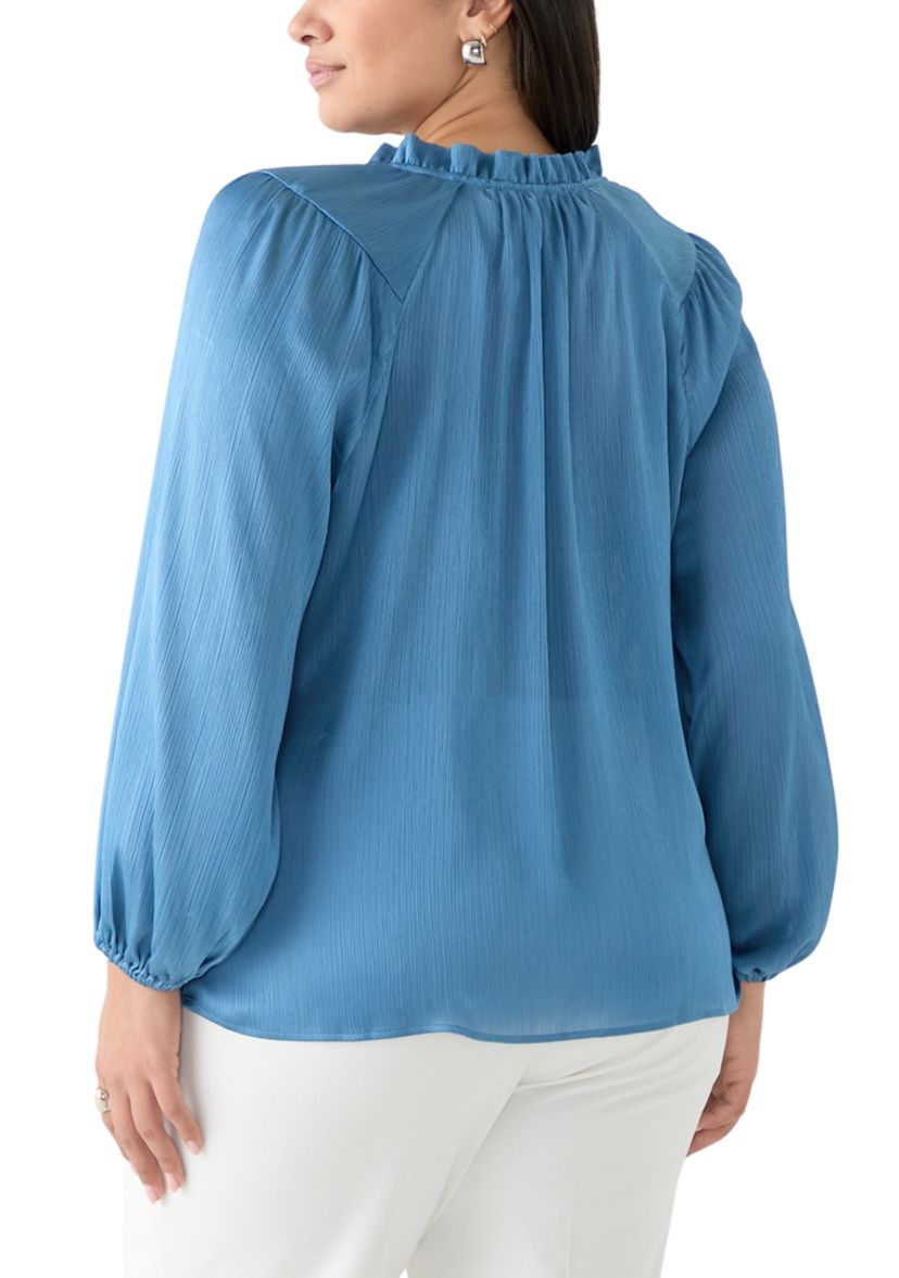 Plus Size Long Sleeve Peasant Woven Top