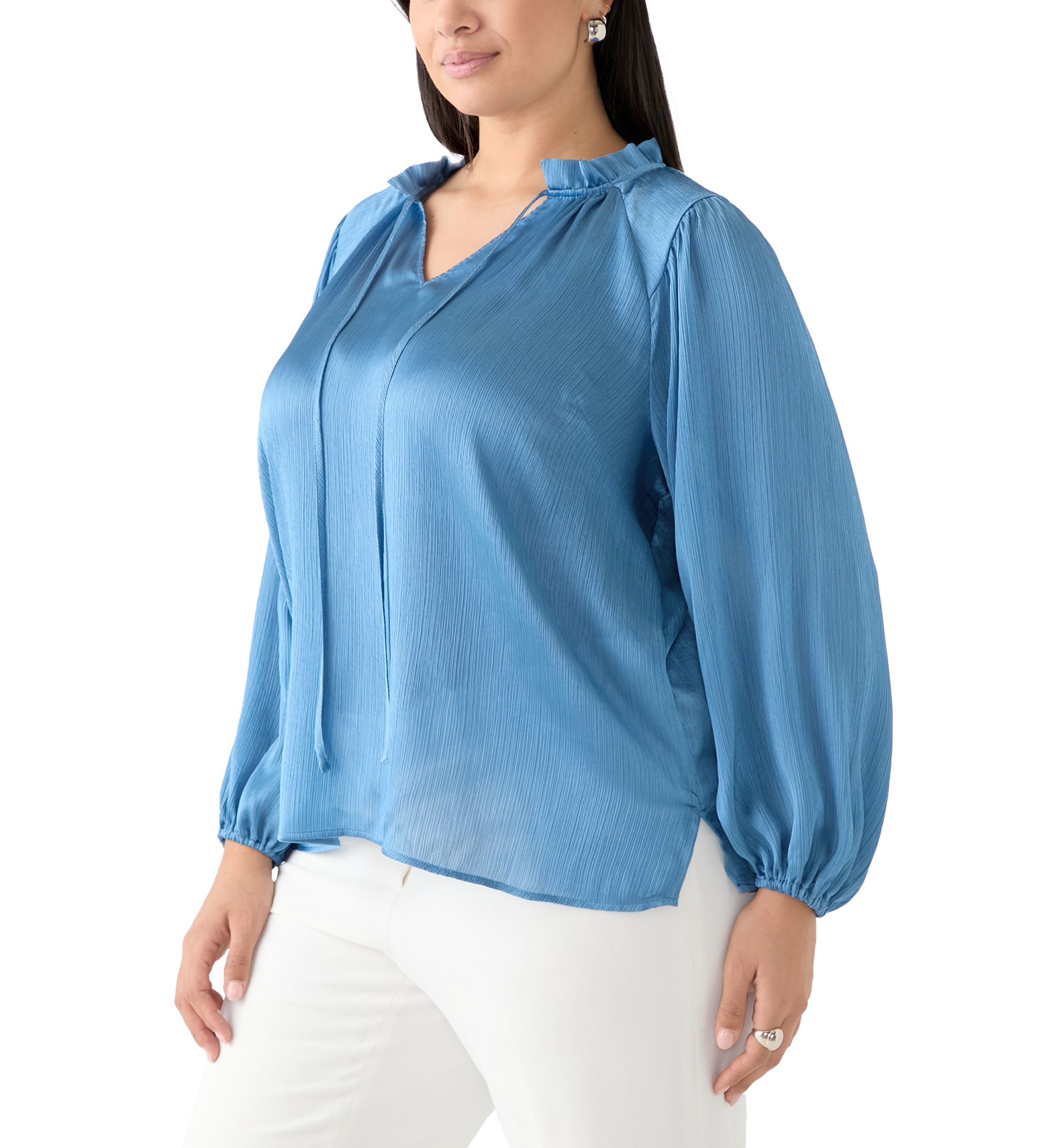 Plus Size Long Sleeve Peasant Woven Top