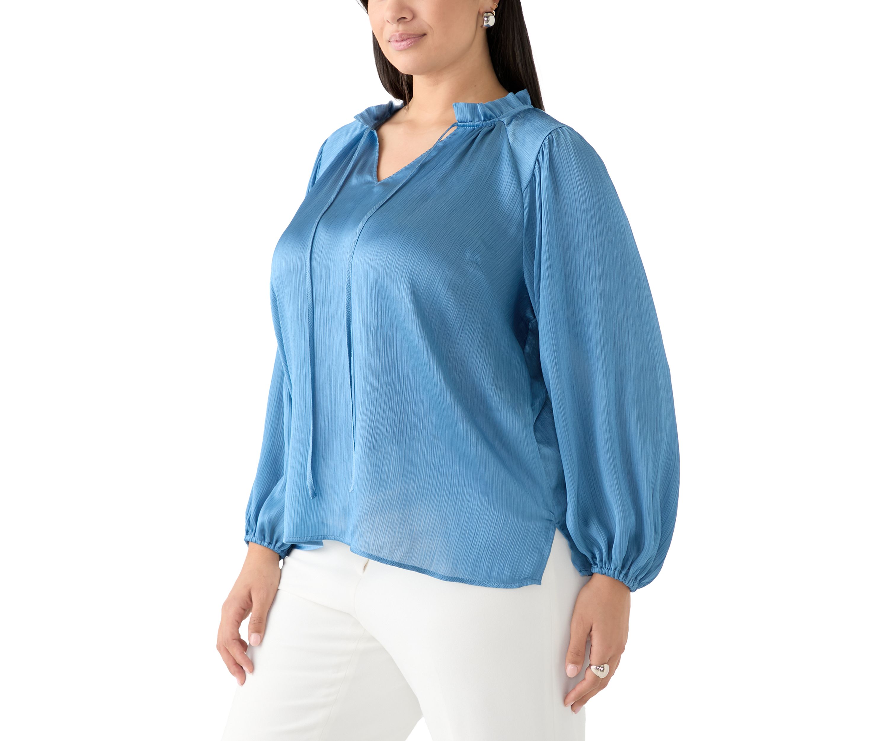 Plus Size Long Sleeve Peasant Woven Top