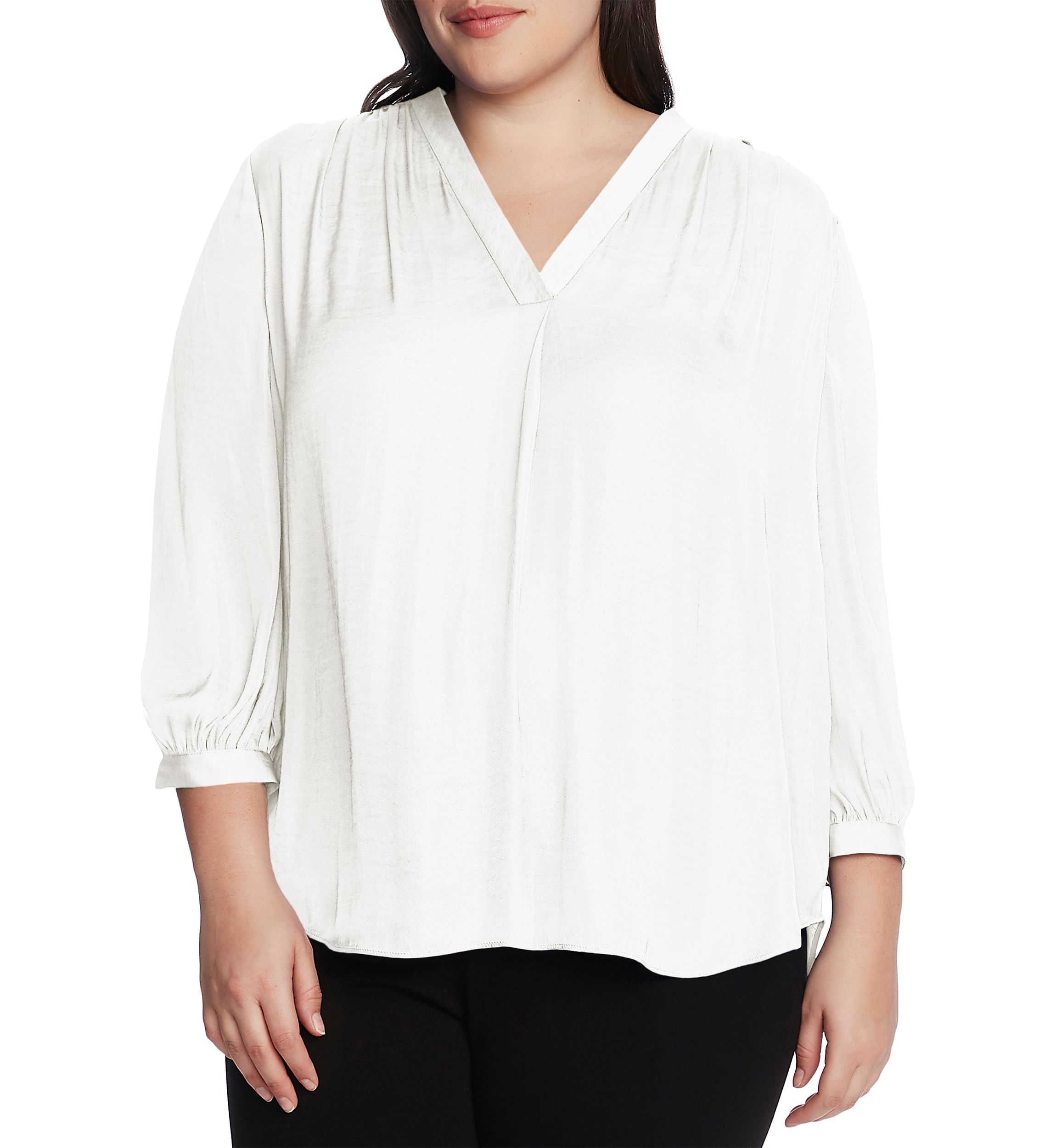 Plus Size 3/4 Sleeve V-Neck Rumple Top