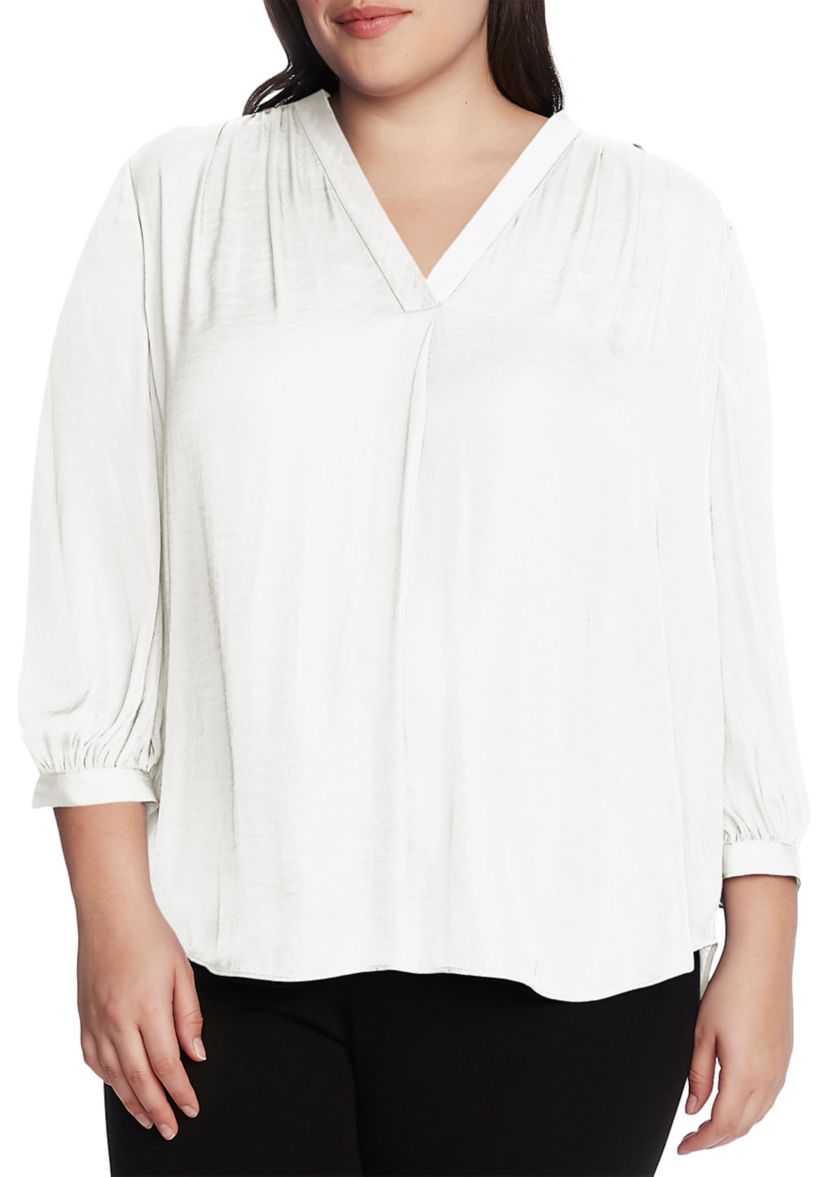 Plus Size 3/4 Sleeve V-Neck Rumple Top