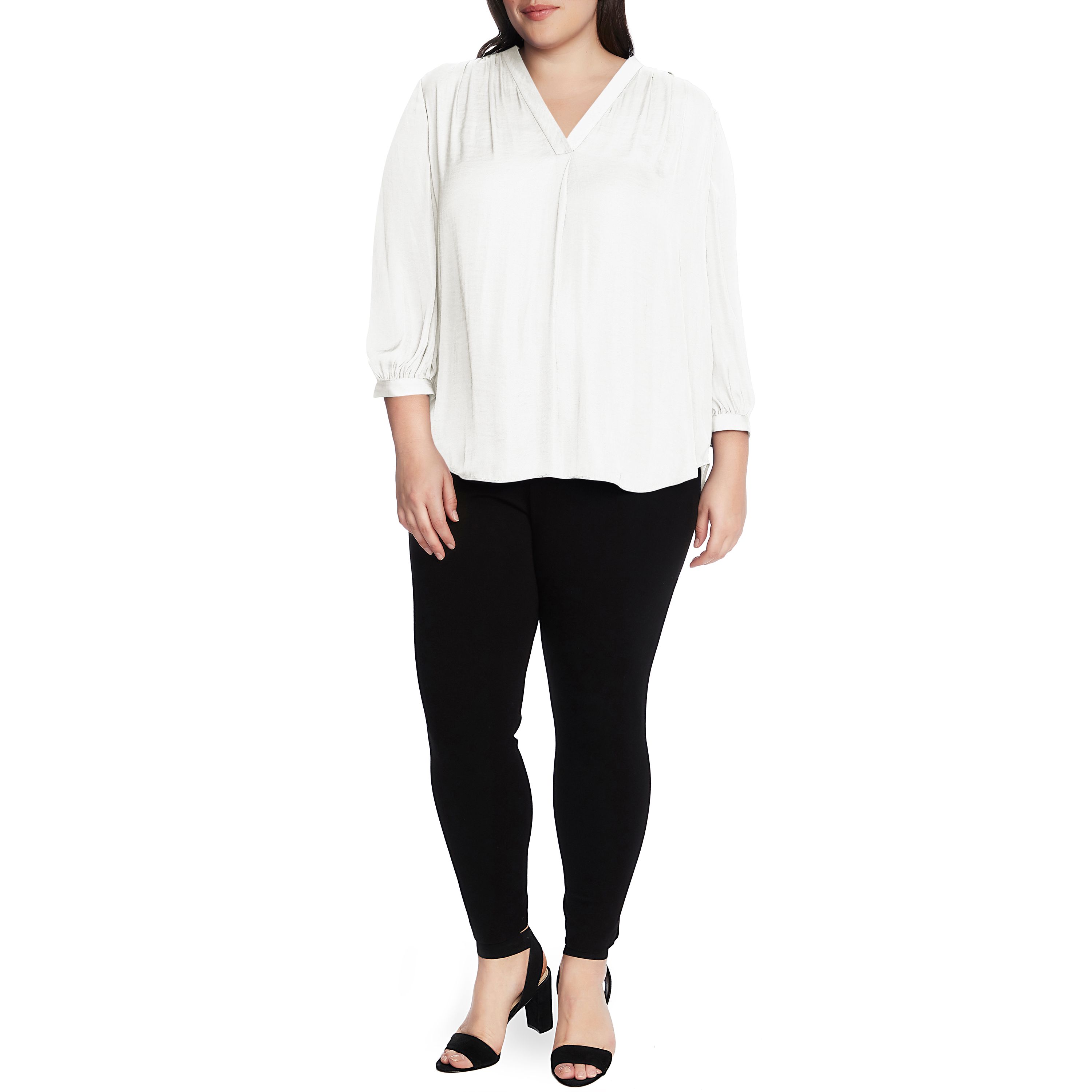 Plus Size 3/4 Sleeve V-Neck Rumple Top