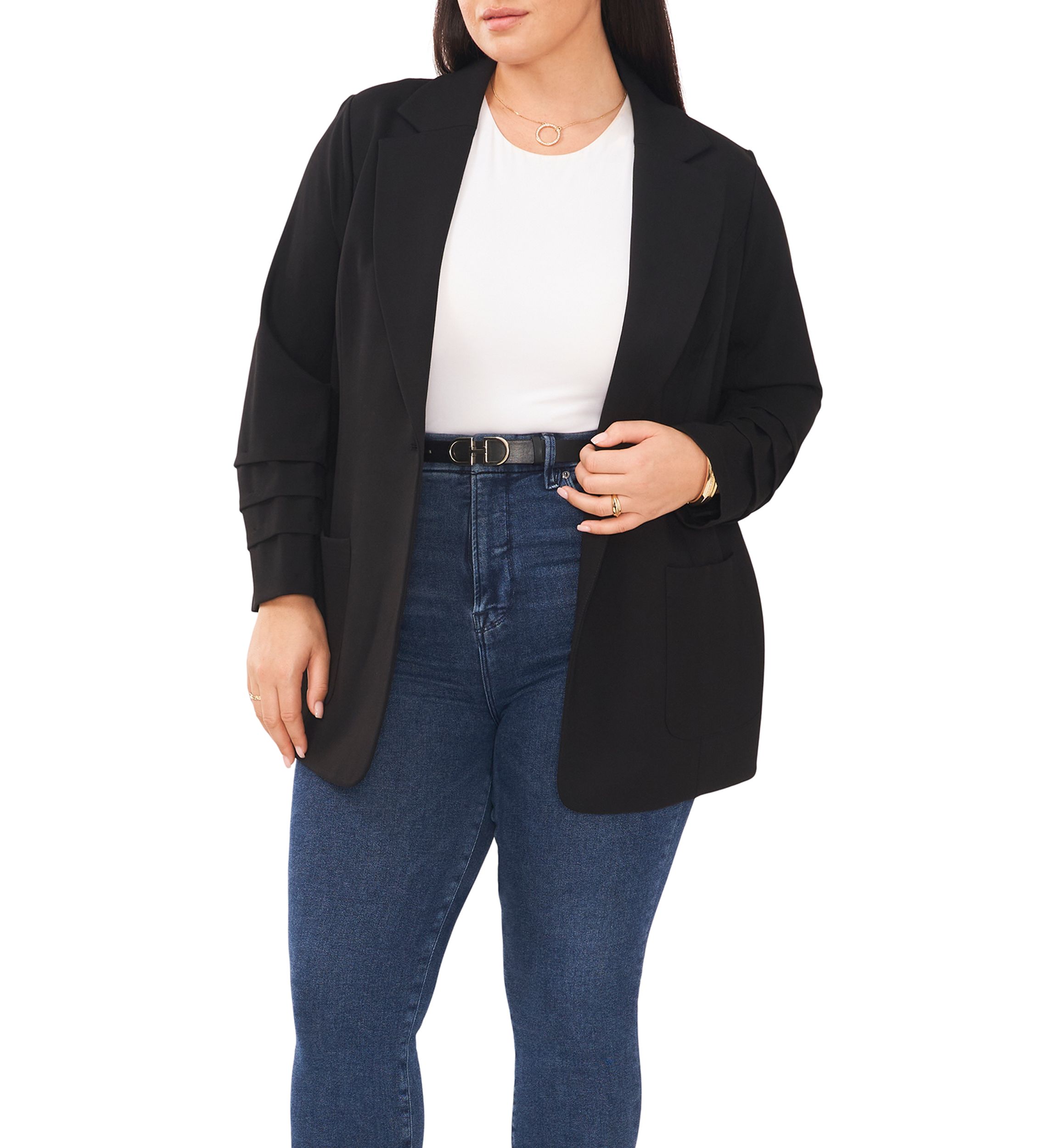 Plus Size Ruched Sleeve Blazer