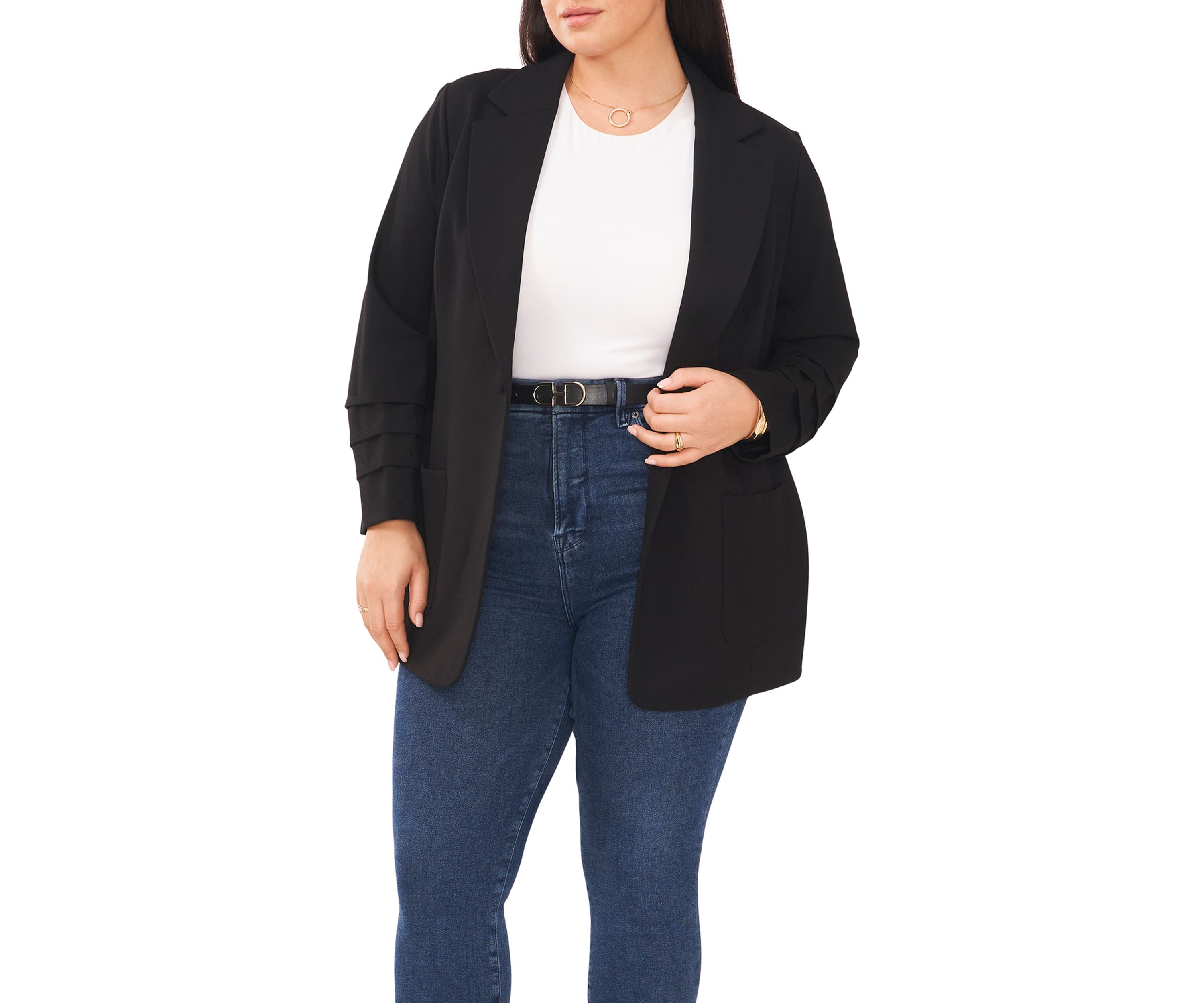 Plus Size Ruched Sleeve Blazer