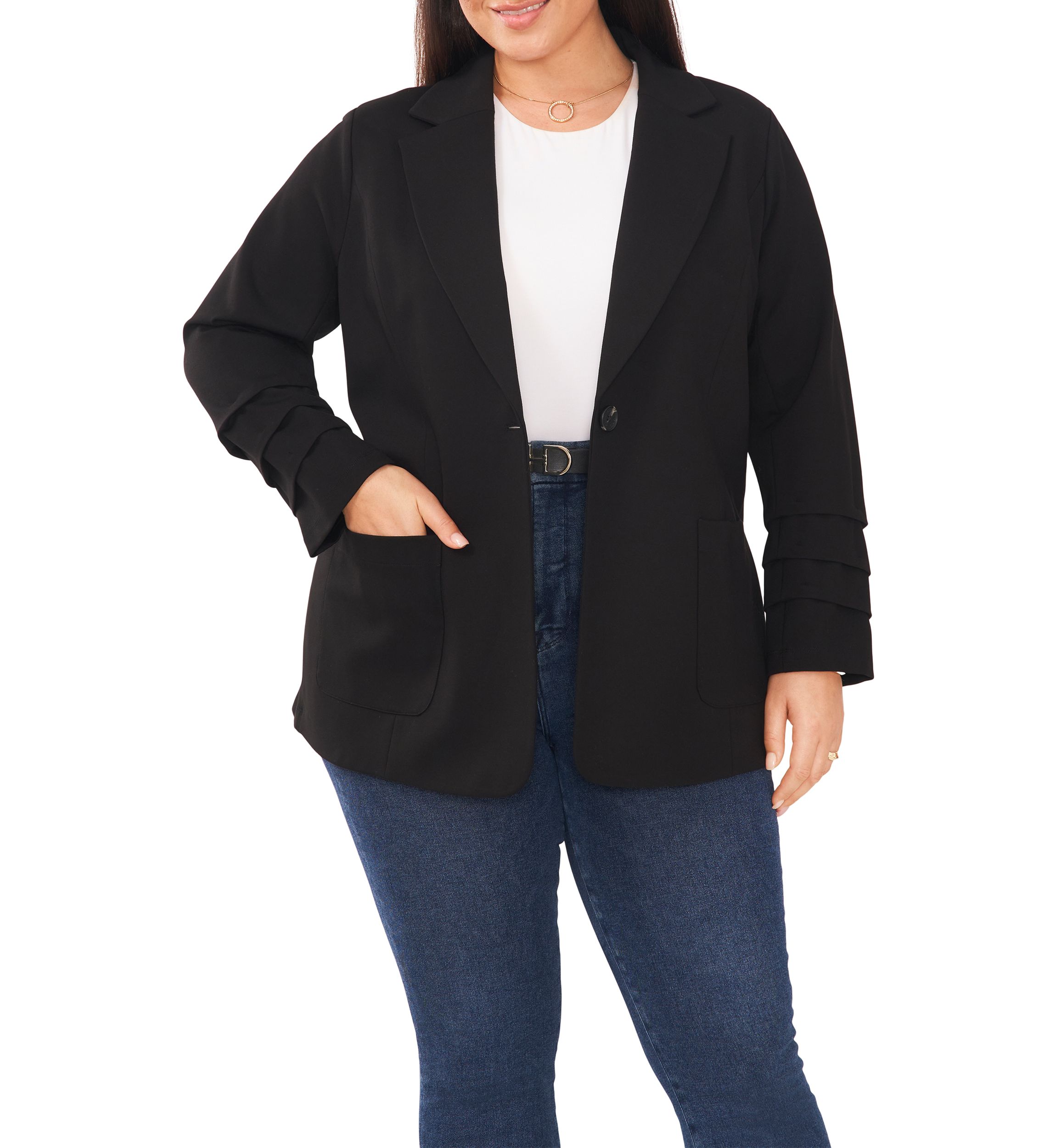 Plus Size Ruched Sleeve Blazer